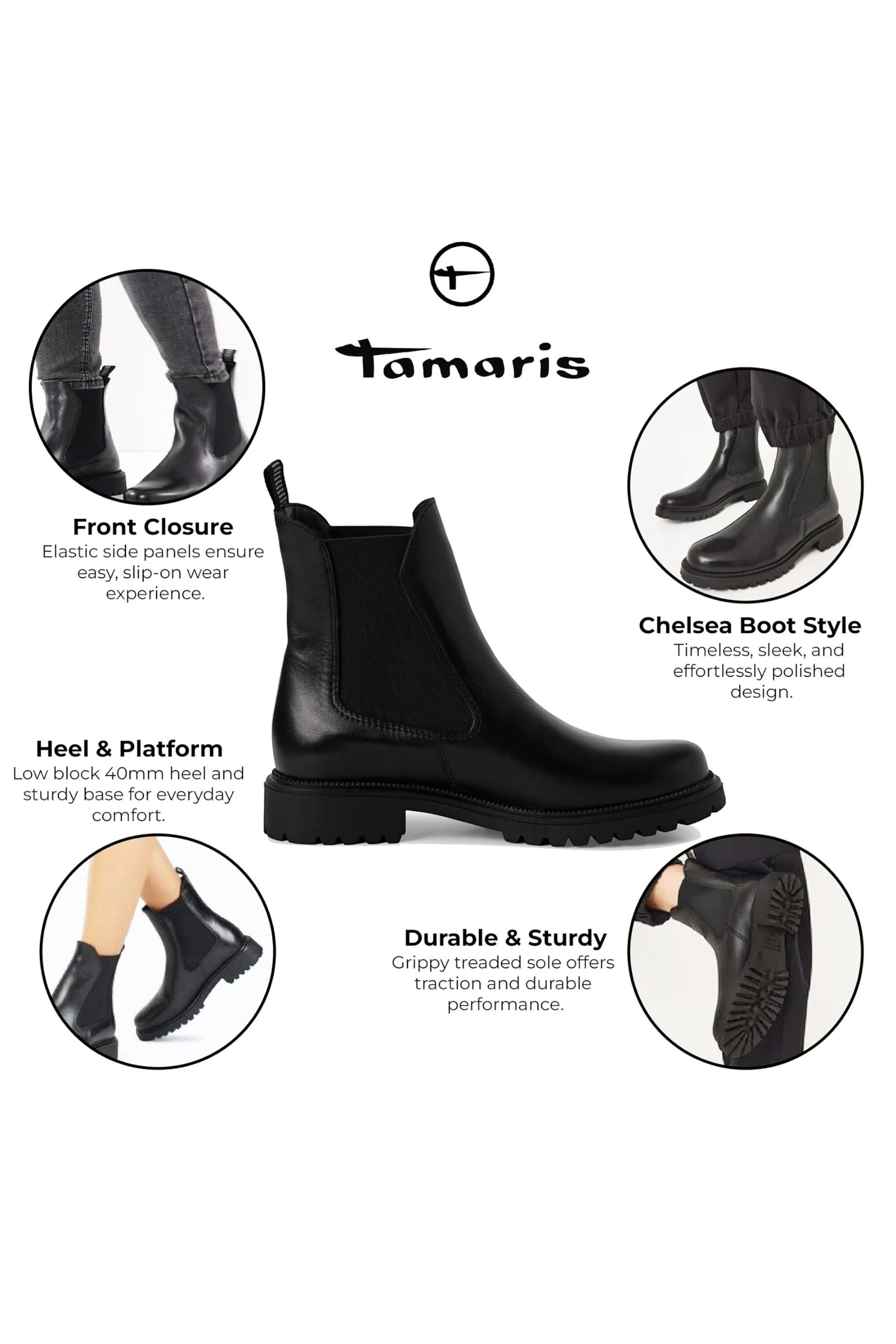 Black Tamaris Womens Black Chelsea Boots, Image 2 of 8