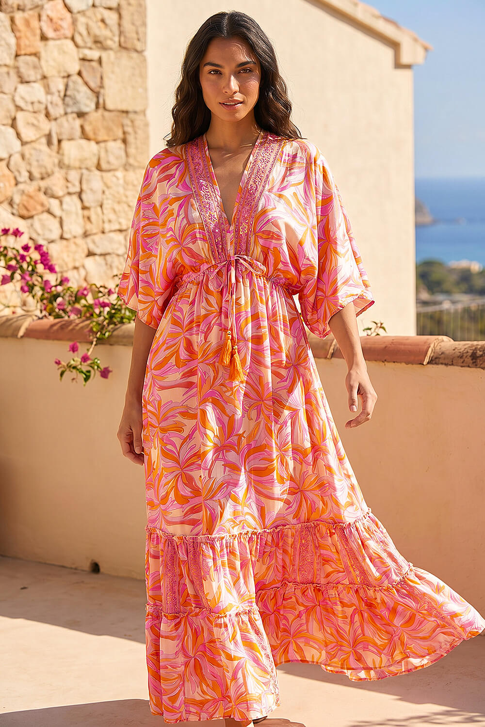 PINK Floral Boho Maxi Dress, Image 3 of 4