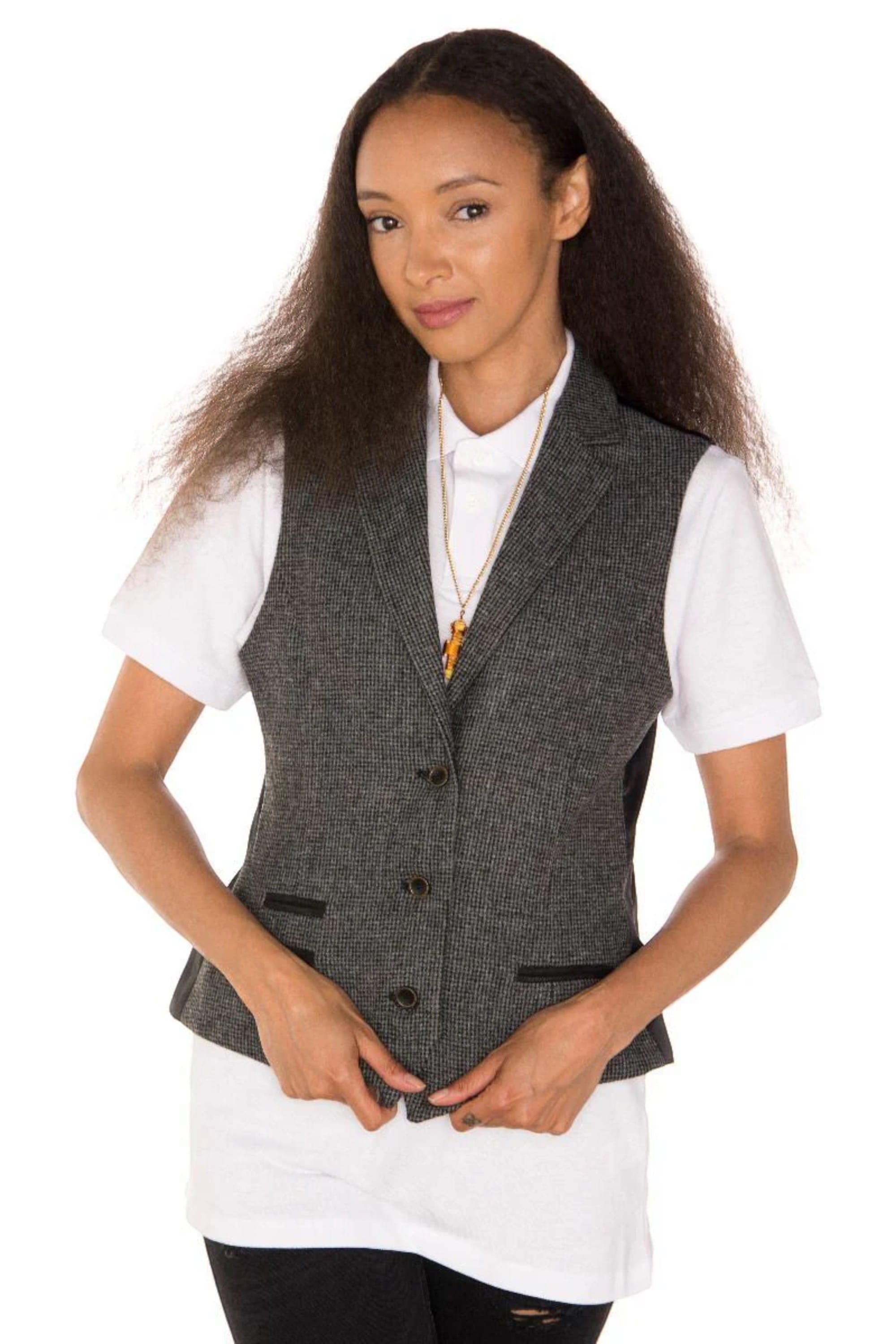 Grey Infinity Leather Grey Tweed 1920s Herringbone Grey Waistcoat, Image 3 of 5