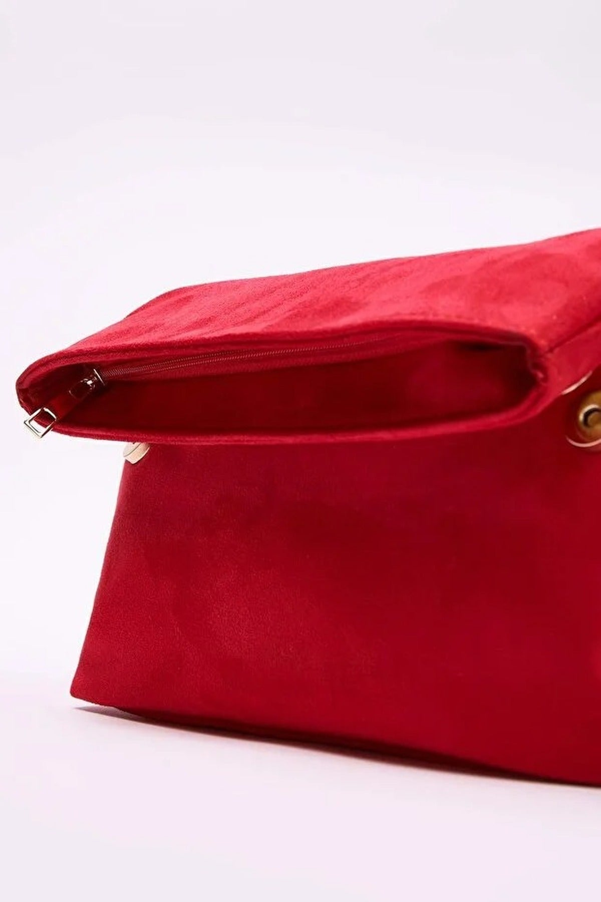 Red Soft Suede Foldover Clutch Bag, Image 2 of 4