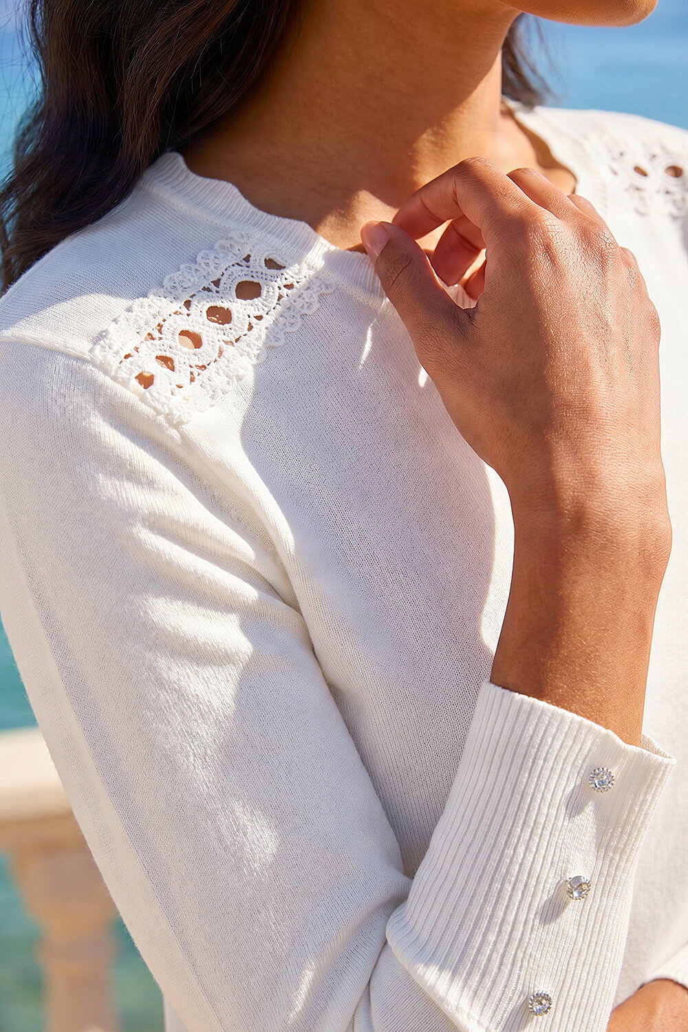 Ivory Scalloped Neck Knit Jumper, Image 5 of 4