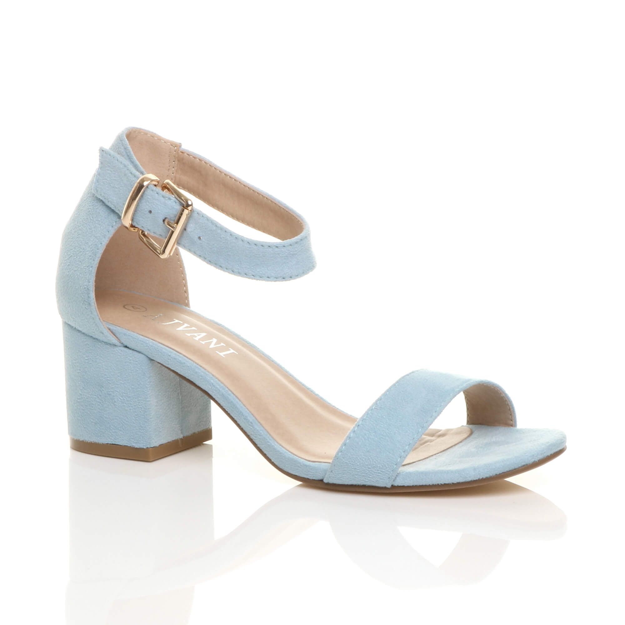 Light Blue AJVANI Light Blue Mid Block Heel Ankle Strap Sandals, Image 1 of 6