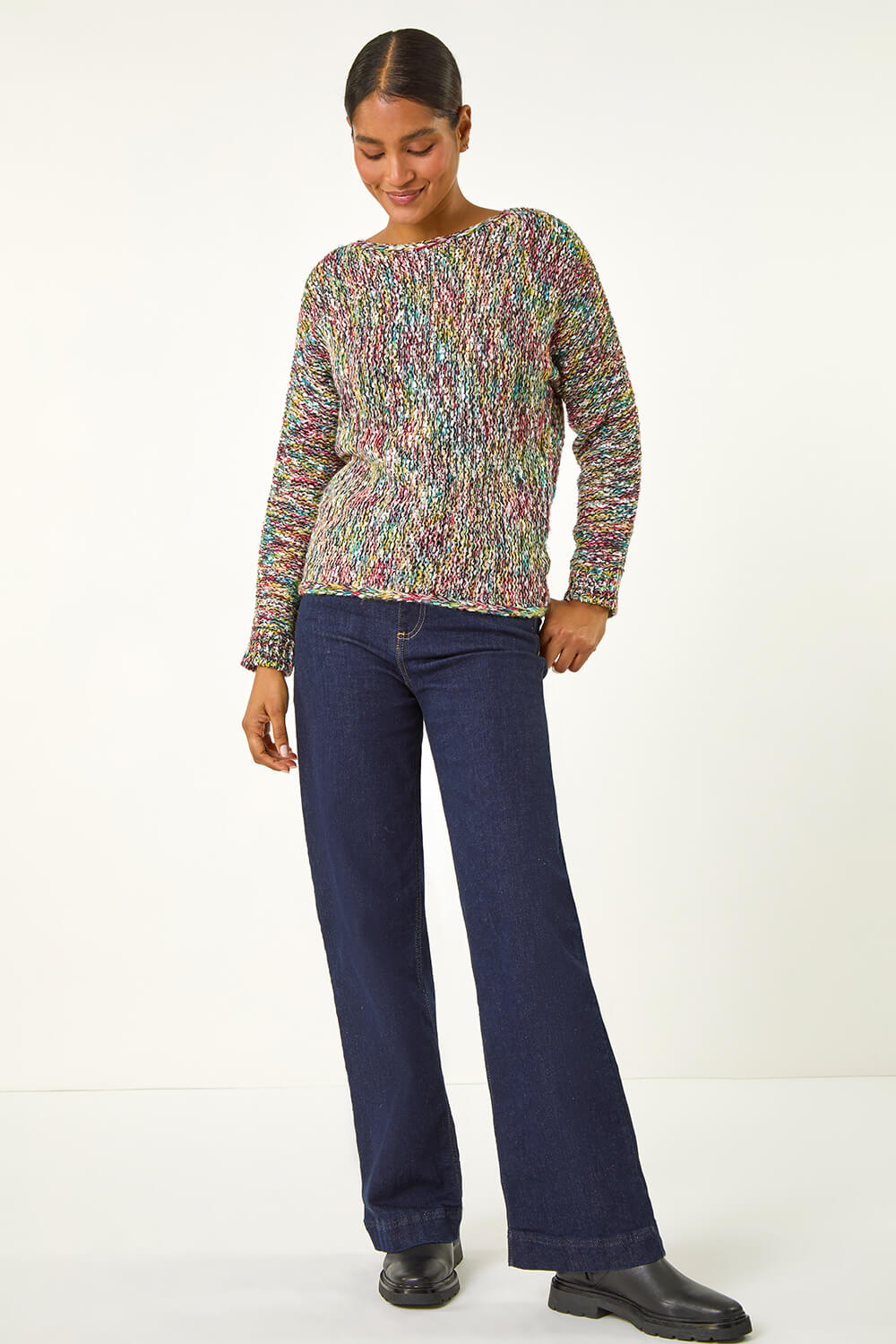 Multi Patterned Tape Yarn Knit Jumper, Image 3 of 5