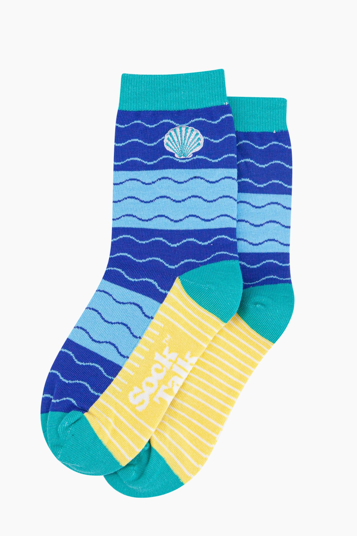 Blue Embroidered Scallop Shell Combed Cotton Socks, Image 3 of 4