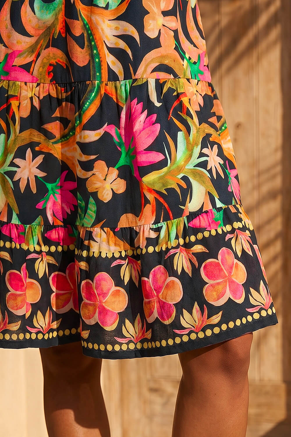 Peach Floral Border Strappy Dress, Image 5 of 4