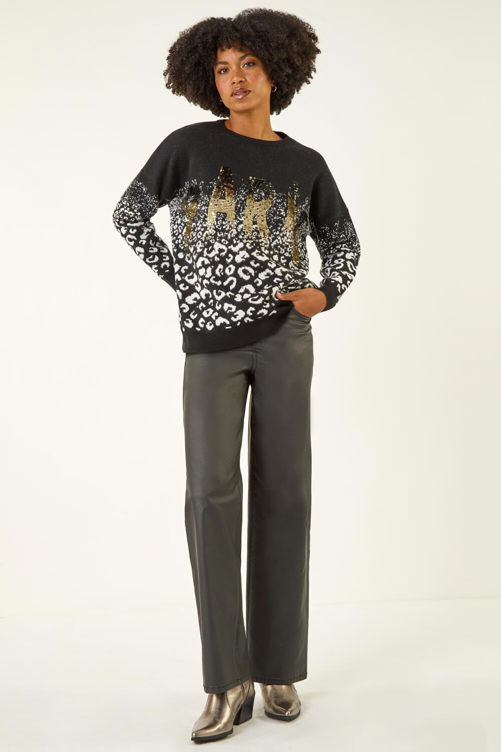 Black Paris Sequin Animal Knit Jumper, Image 3 of 5