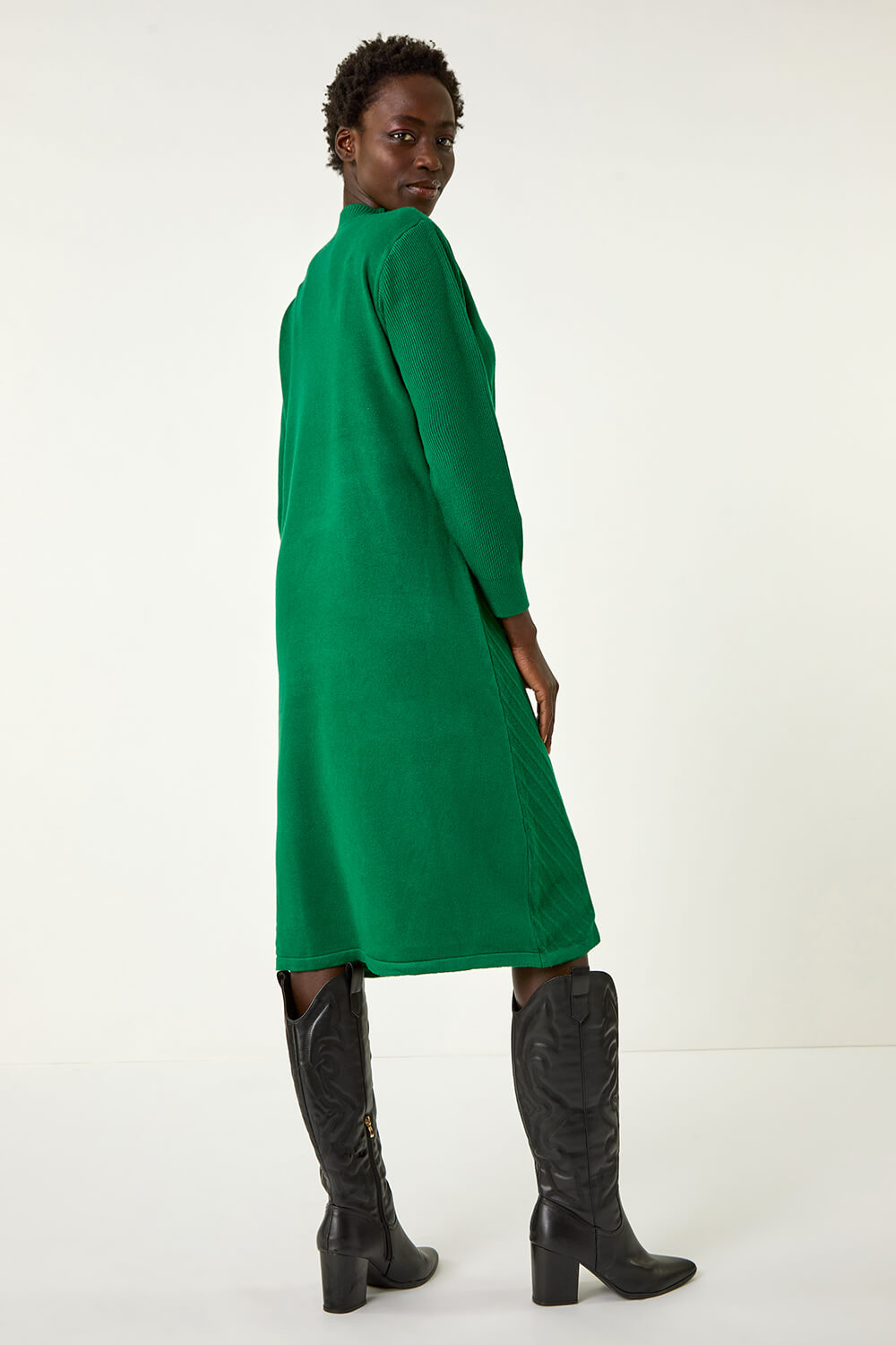 Green Textured Rib Knit Dress, Image 4 of 4