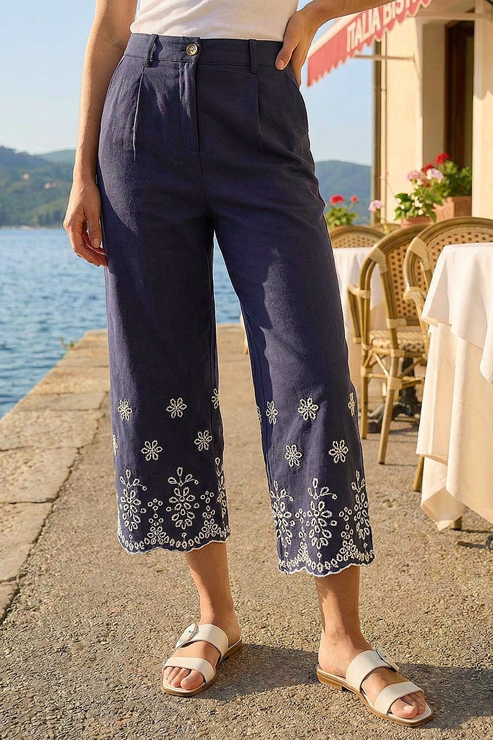 Navy Broderie Cotton Culottes, Image 3 of 4