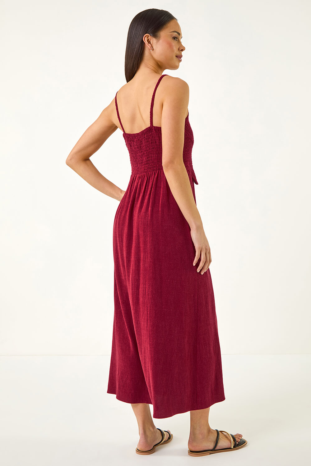 Wine Petite Crochet Linen Blend Midi Dress, Image 5 of 6