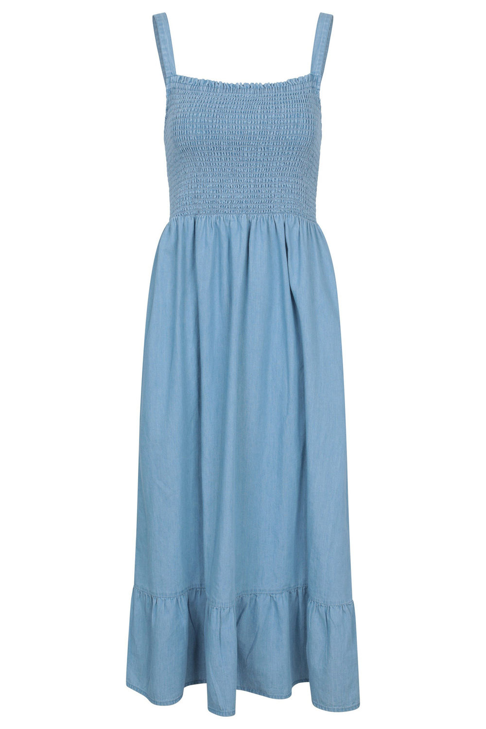 Light Blue Marbella Strappy Shirred Midi Dress, Image 1 of 4