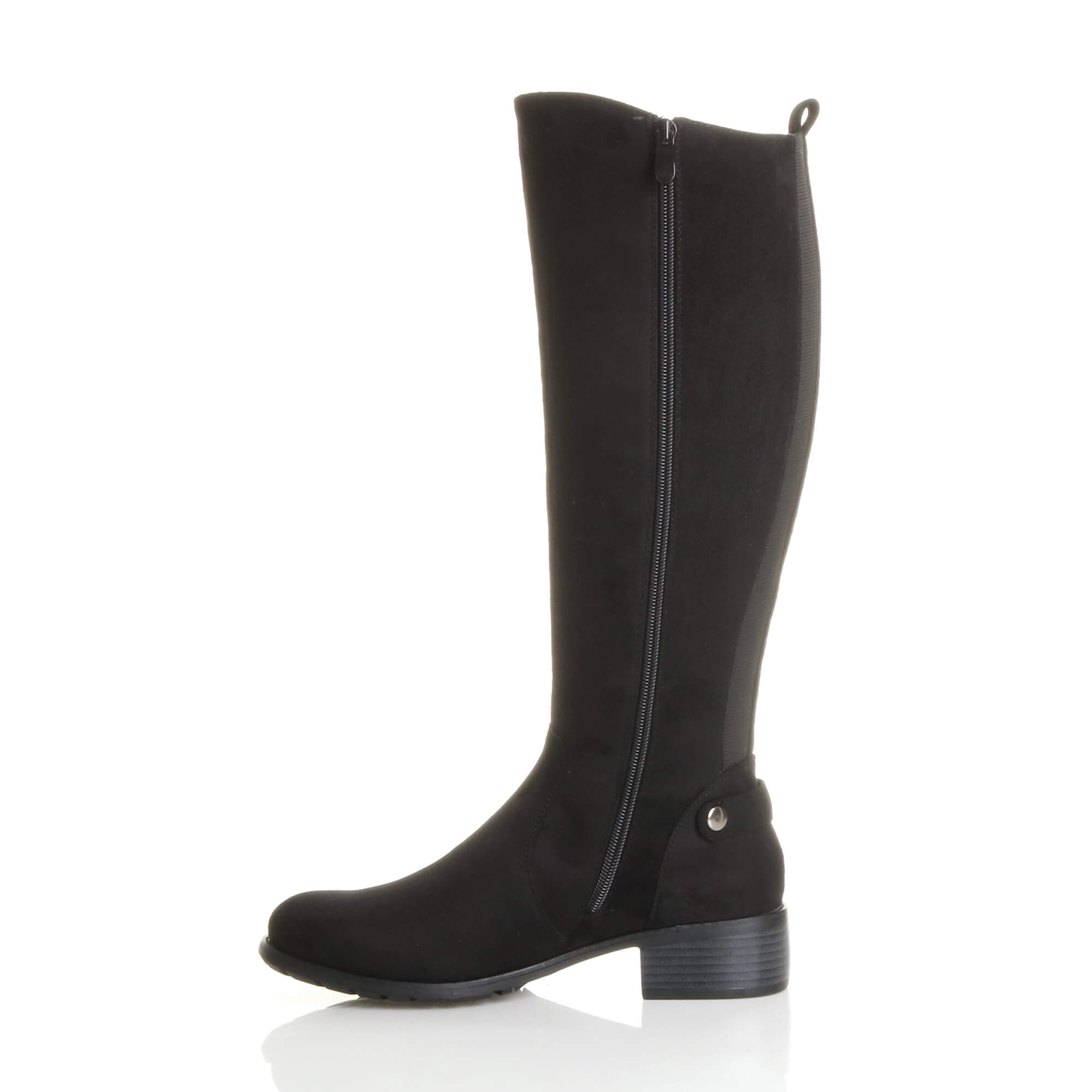 Black Low Heel Calf Riding Boots, Image 3 of 6