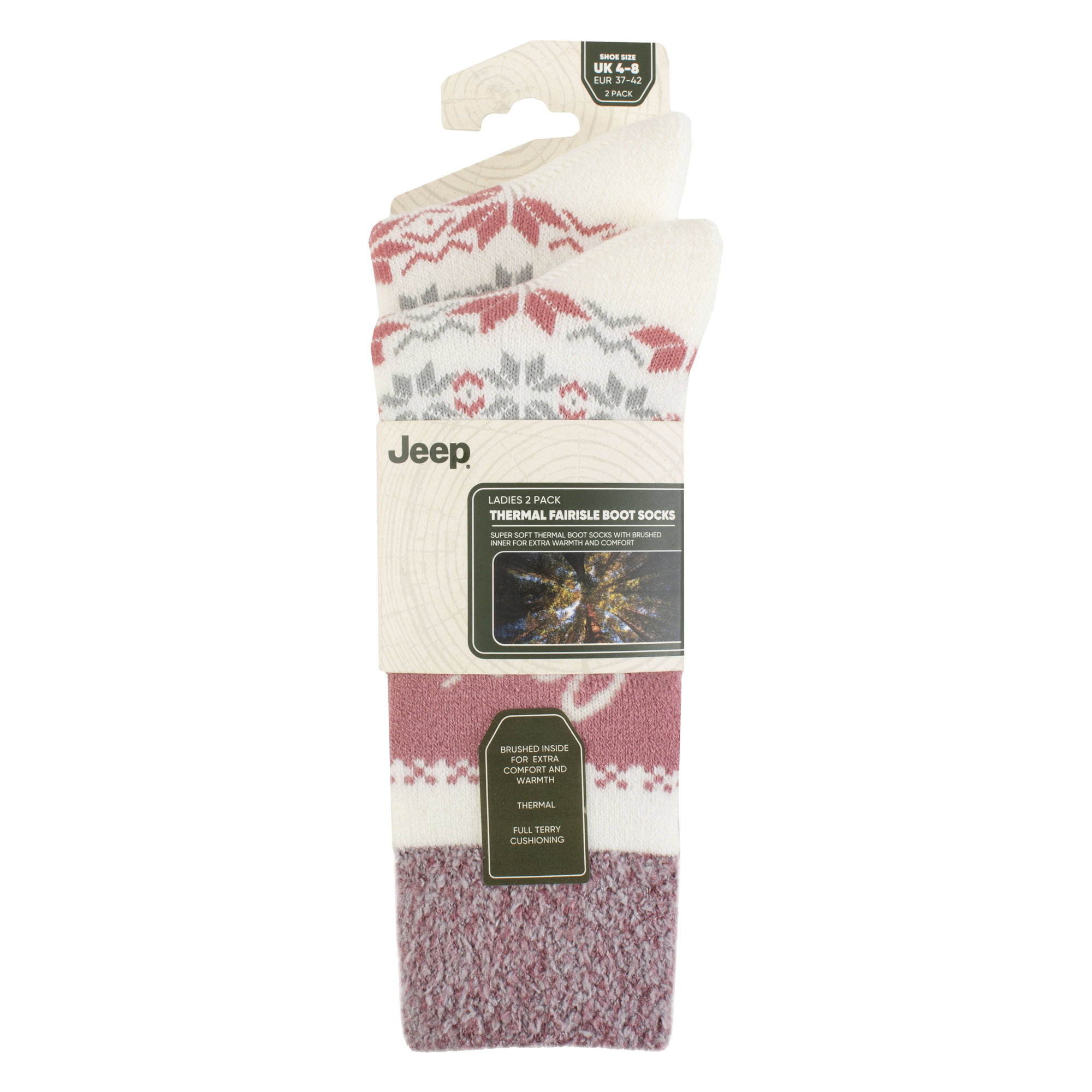 Cream 2 Pairs Soft Thermal Fairisle Pattern Socks, Image 4 of 4
