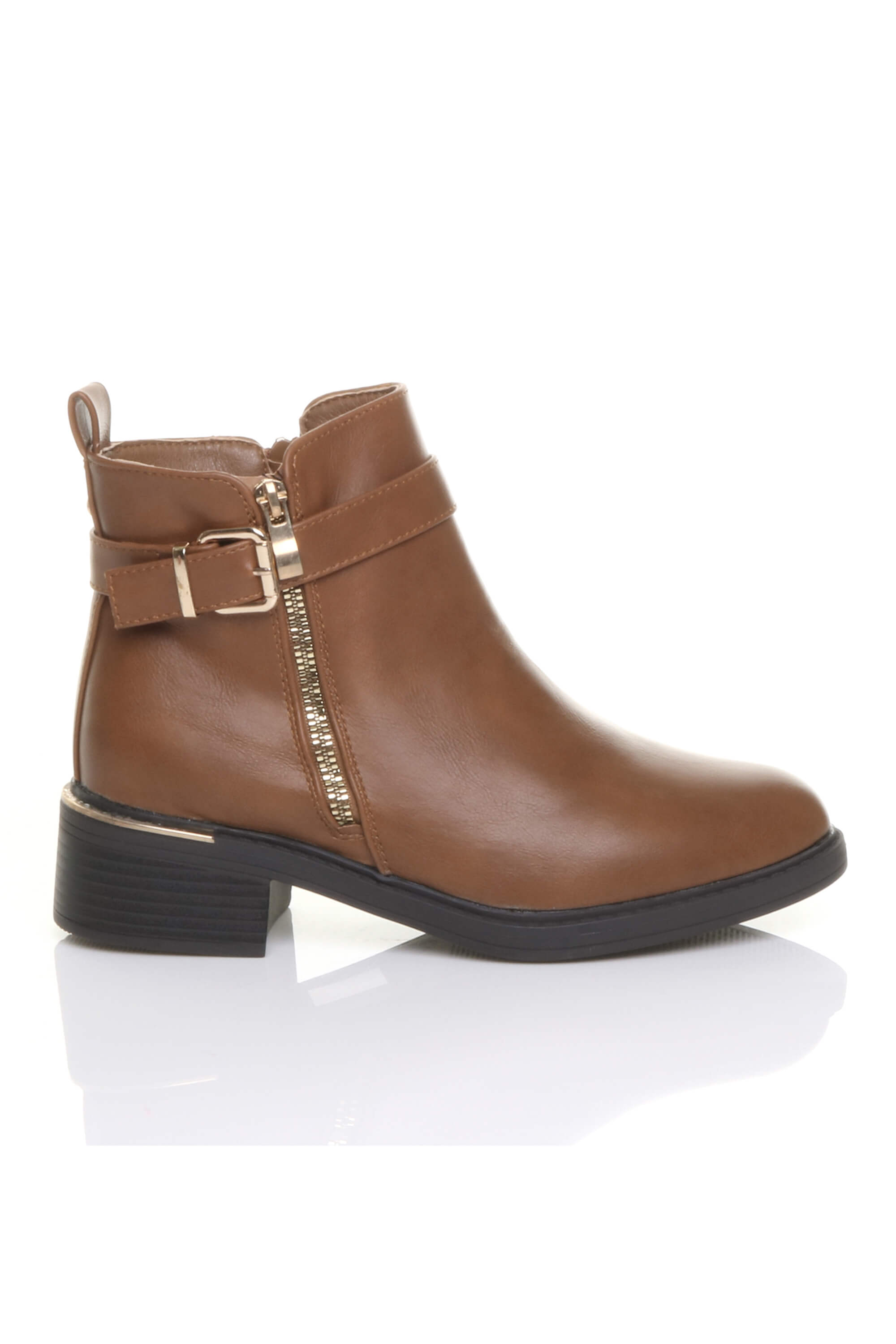 Tan AJVANI Tan Gold Zip Chunky Sole Buckle Ankle Boots, Image 1 of 5