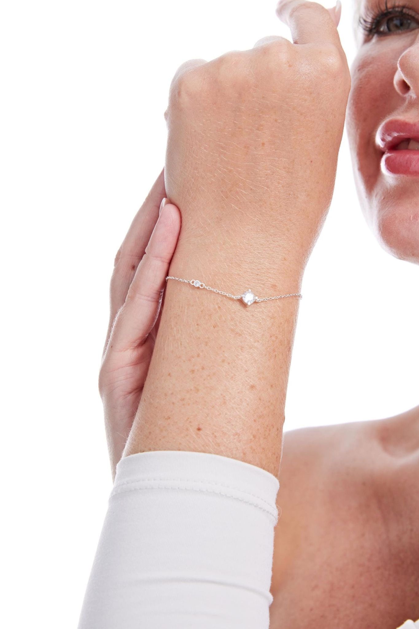 Silver Sterling Silver Dainty Minimalist CZ Bracelet, Image 2 of 4