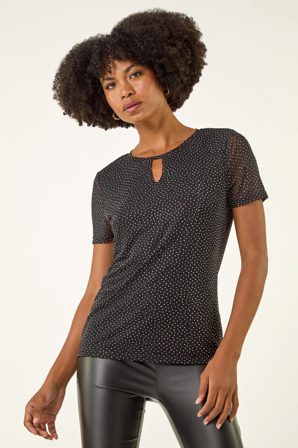 Roman Women's Black Embellished Keyhole Stretch Top Size 20