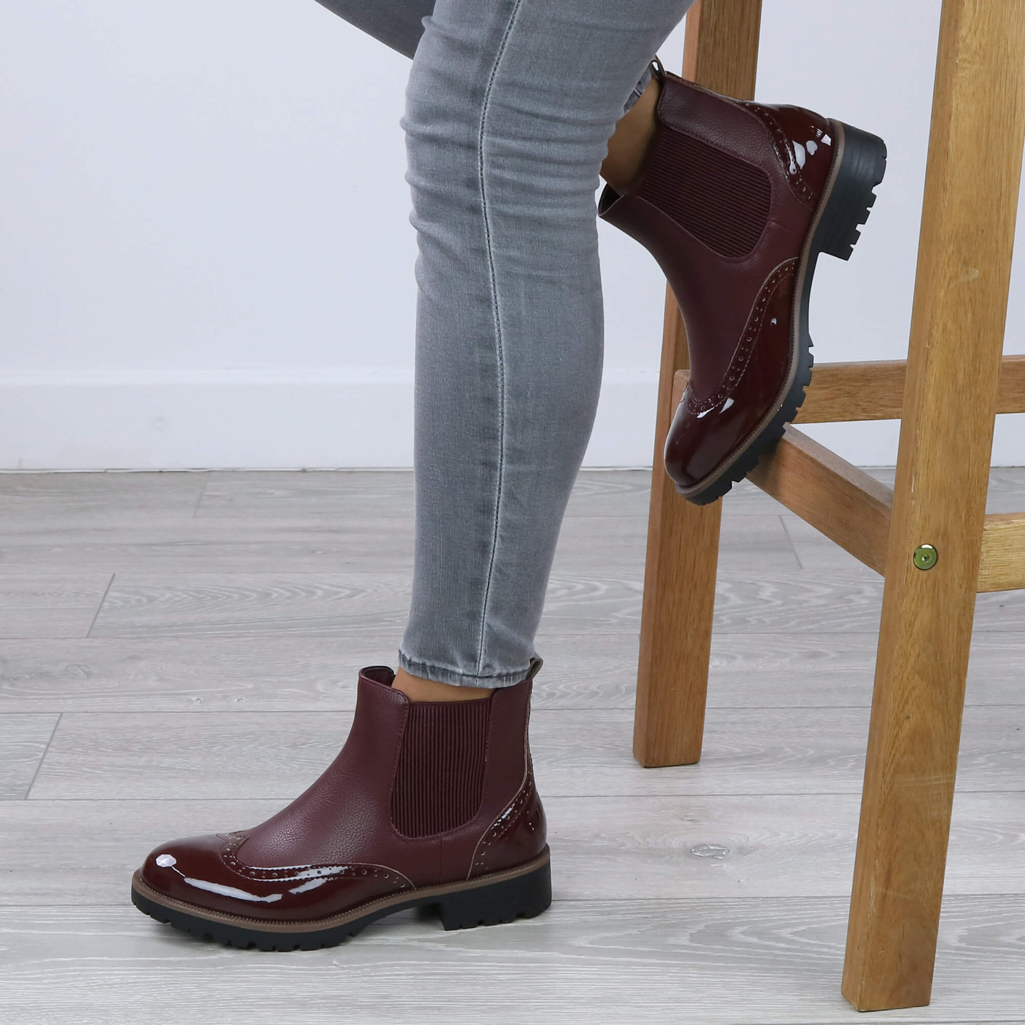 Burgundy AJVANI Burgundy Slip On Brogue Chelsea Ankle Boots, Image 5 of 6