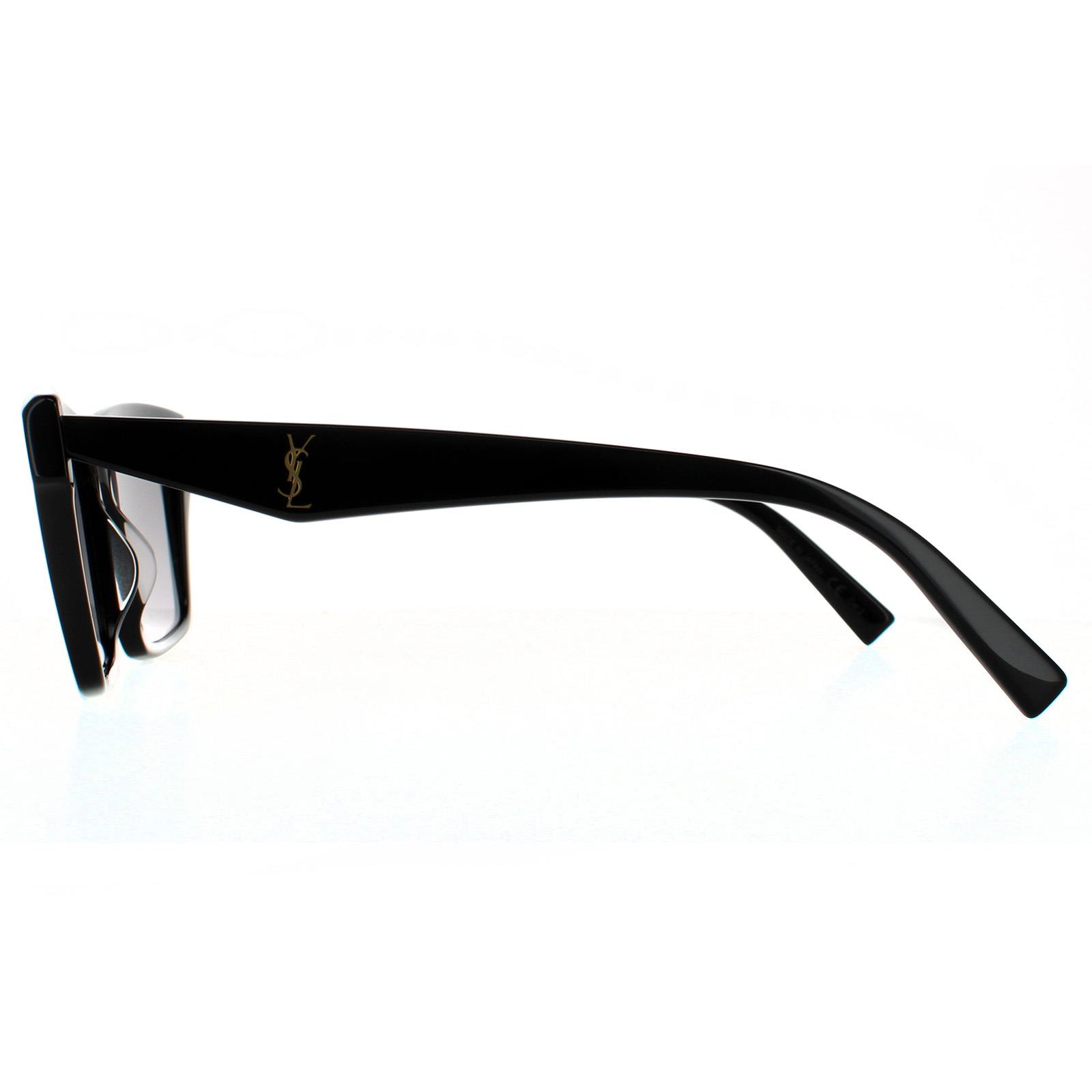 Black Saint Laurent Black Rectangle Unisex Shiny Black Grey Gradient Sunglasses, Image 3 of 4
