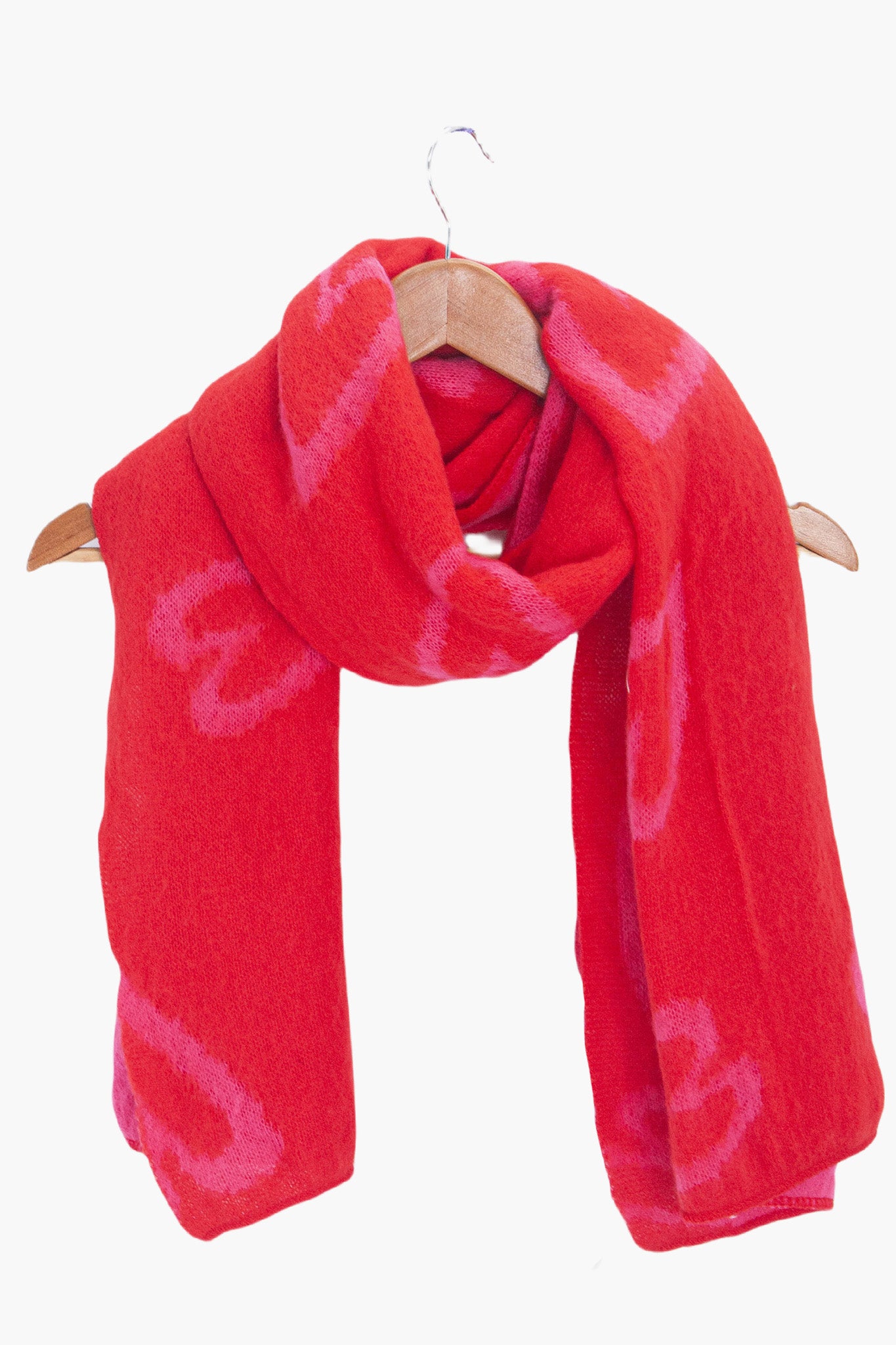 Red Love Heart Outline Winter Scarf, Image 2 of 4