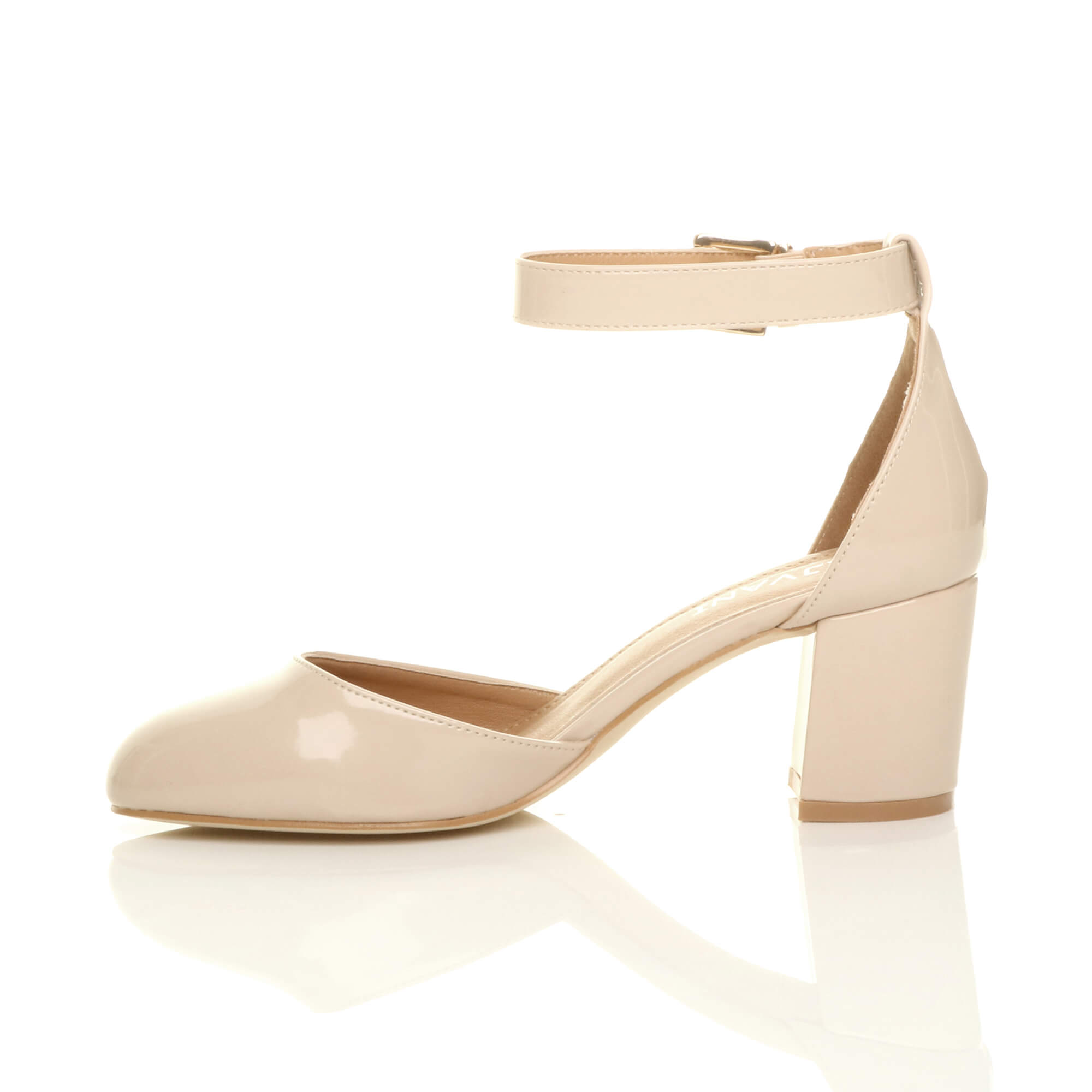 Natural AJVANI Natural Mid Block Heel Ankle Strap 2 Part Heels, Image 3 of 6