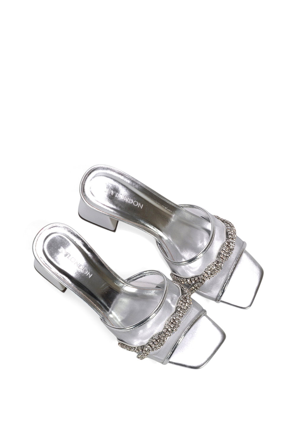 Silver 'Senara' Backless Block Heel Sandals With Crystals and Mesh, Image 6 of 6