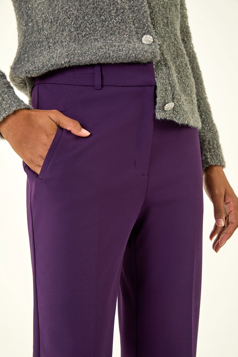 Plum Straight Leg Angela Stretch Trouser, Image 6 of 5