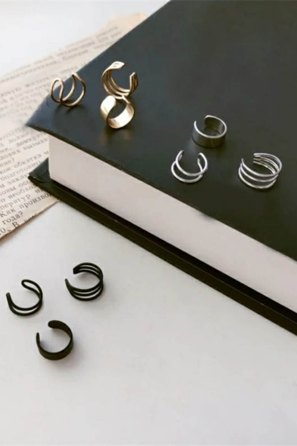 Black Gold-Plated 3-Piece Adjustable Non-Piercing Helix Ear Cuff Set, Image 1 of 2