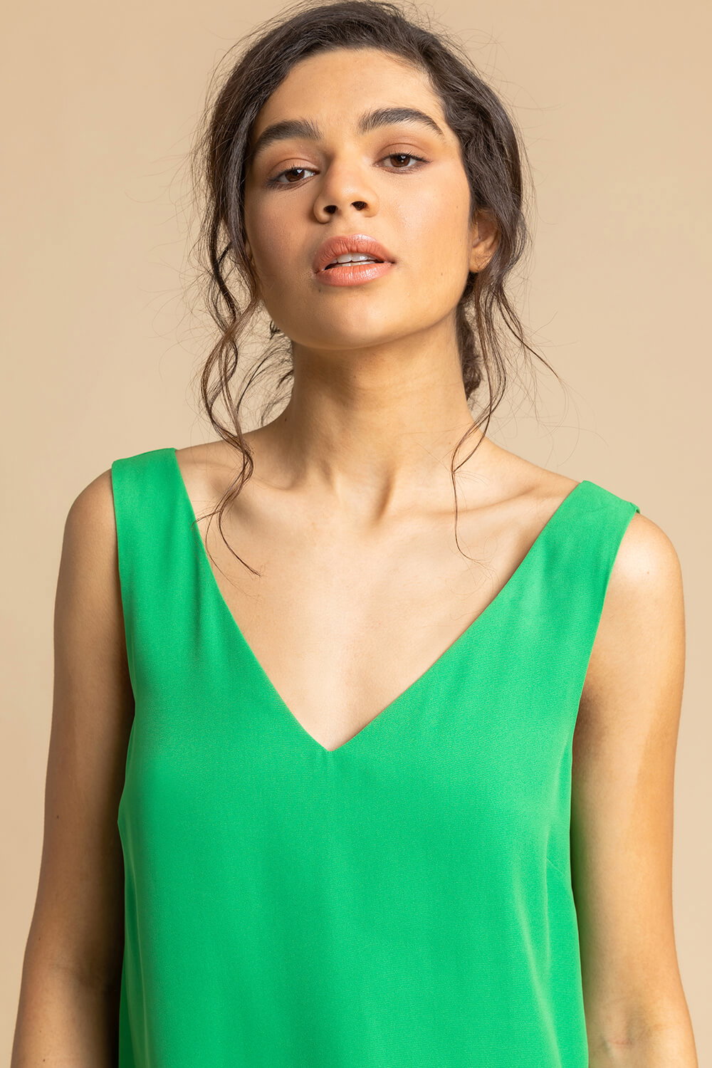 Green V-Neck Sleeveless Vest Top, Image 5 of 4