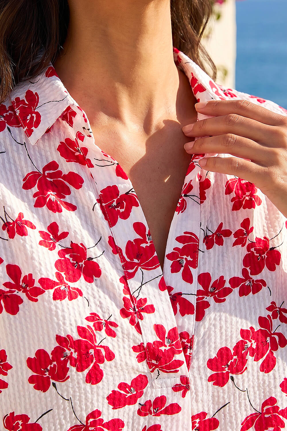 Red Floral Pleat Front Relaxed Overshirt, Image 5 of 4