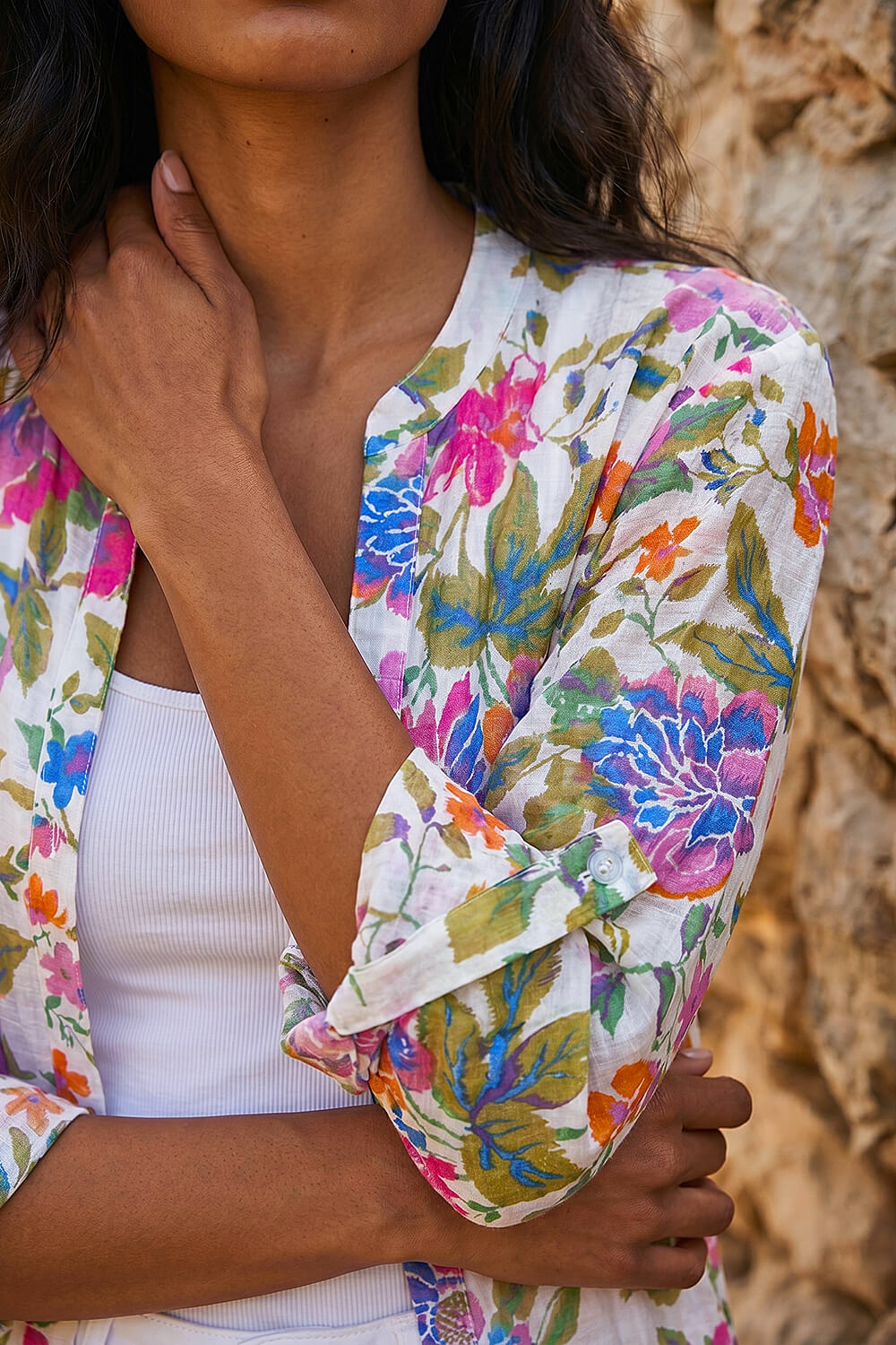 Pink Floral Print Longline Blouse, Image 5 of 4
