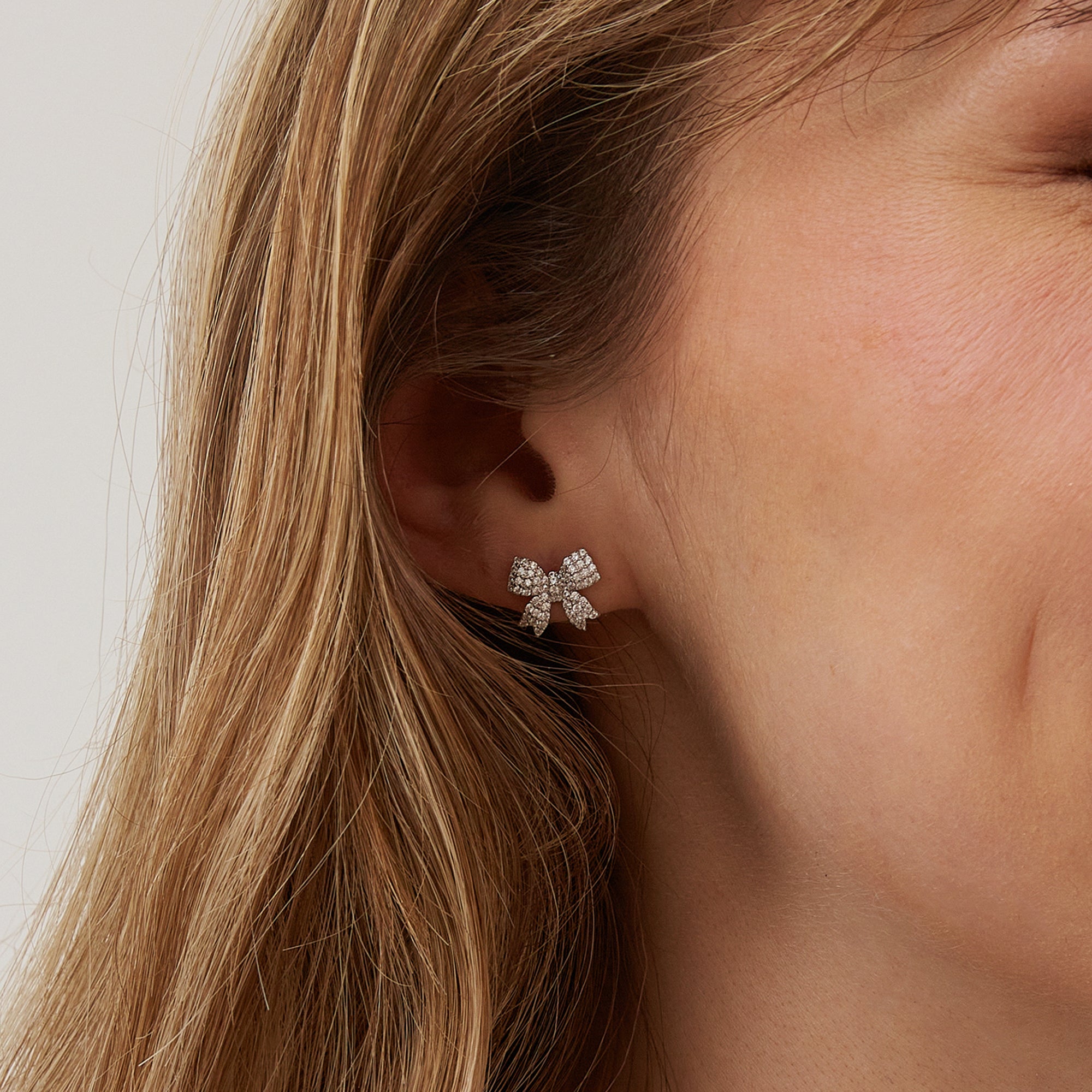 Silver Bowtie Sterling Silver Zirconia Stud Earring, Image 2 of 5