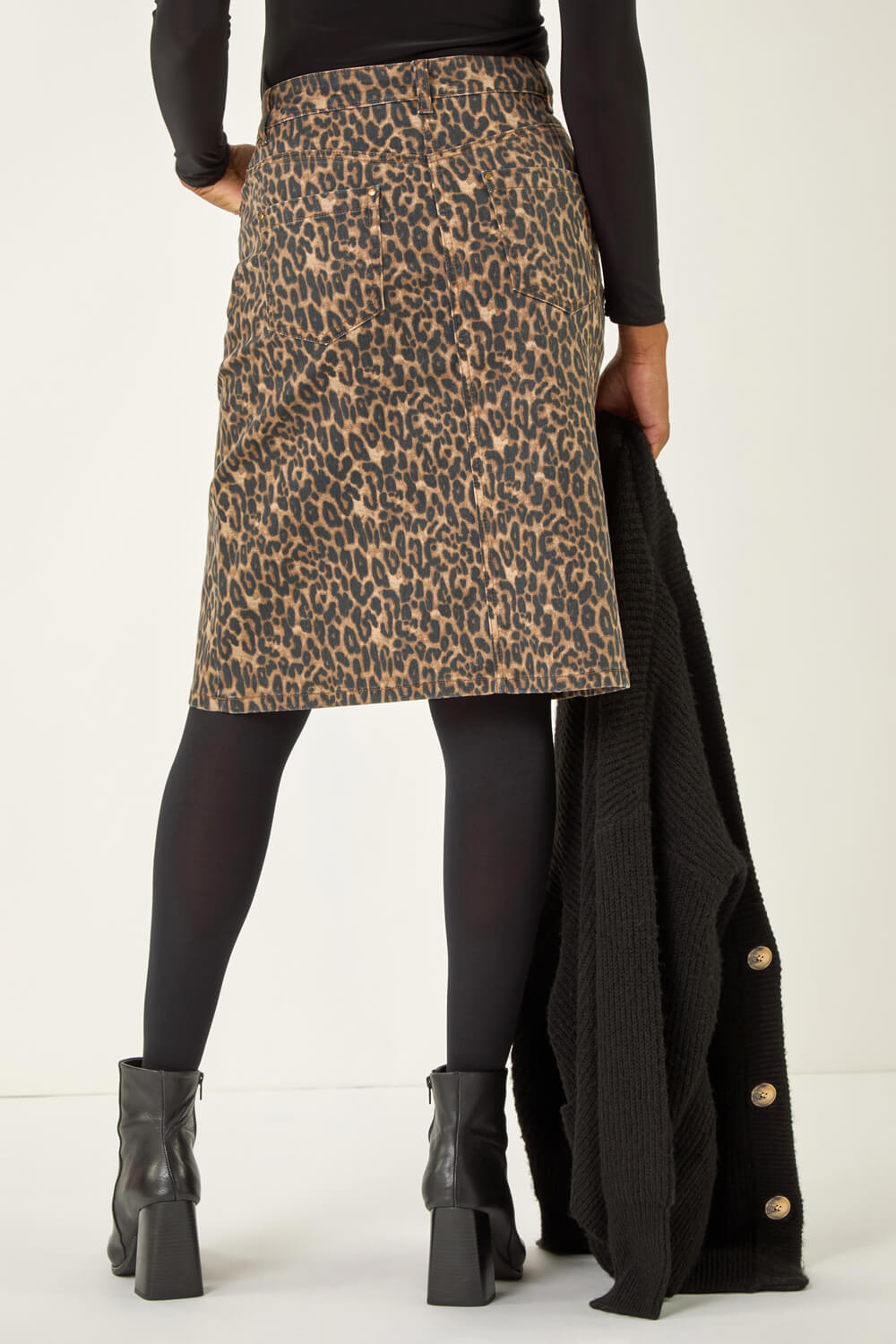 Chocolate Denim Animal Print A-Line Skirt, Image 5 of 5