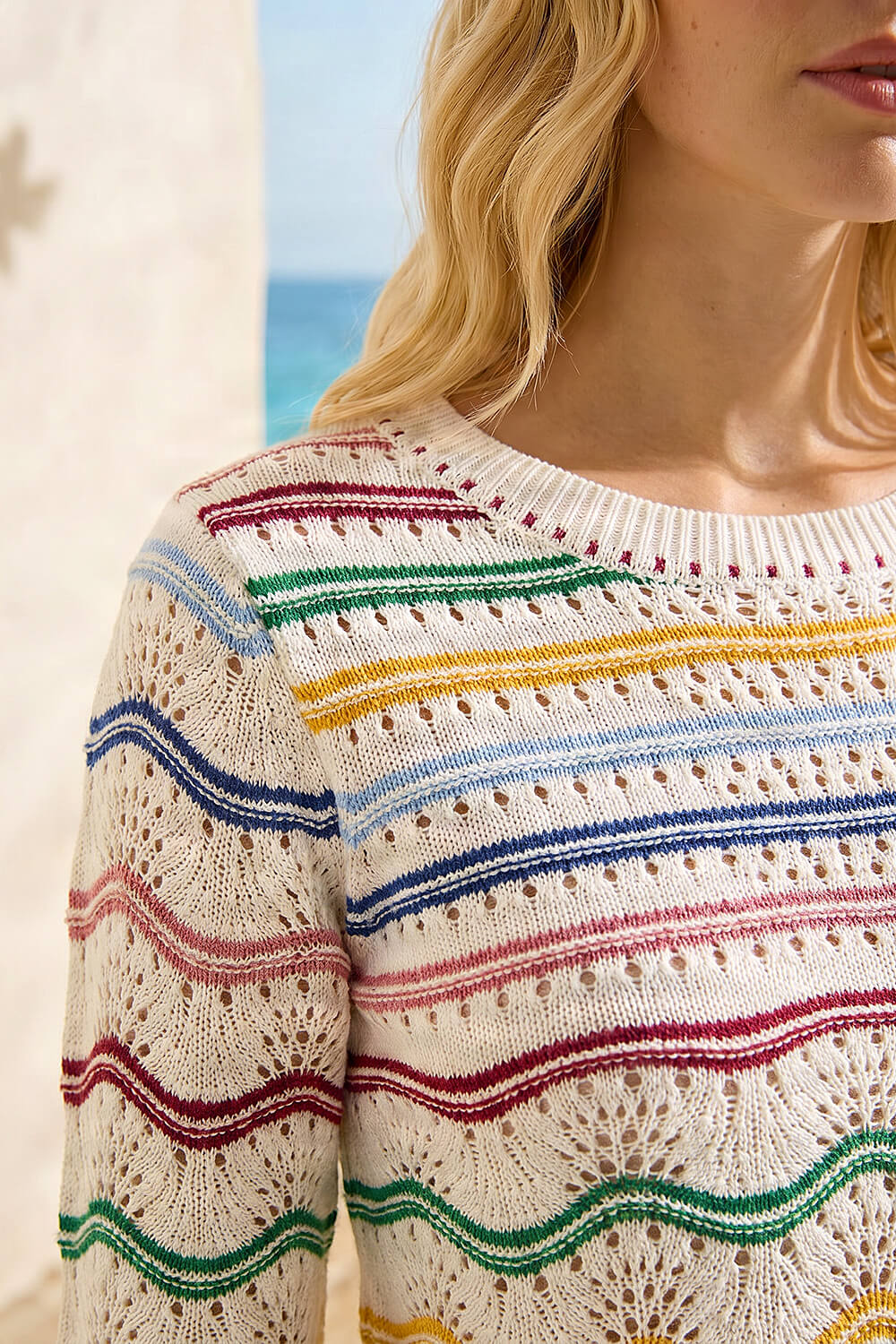 Ivory  Stripe Wave Knit Jumper, Image 5 of 4