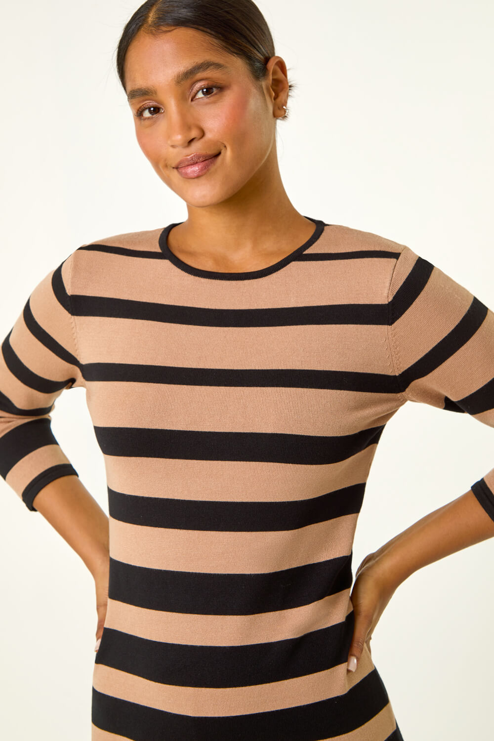 Camel Gradient Stripe Knitted Dress, Image 5 of 5