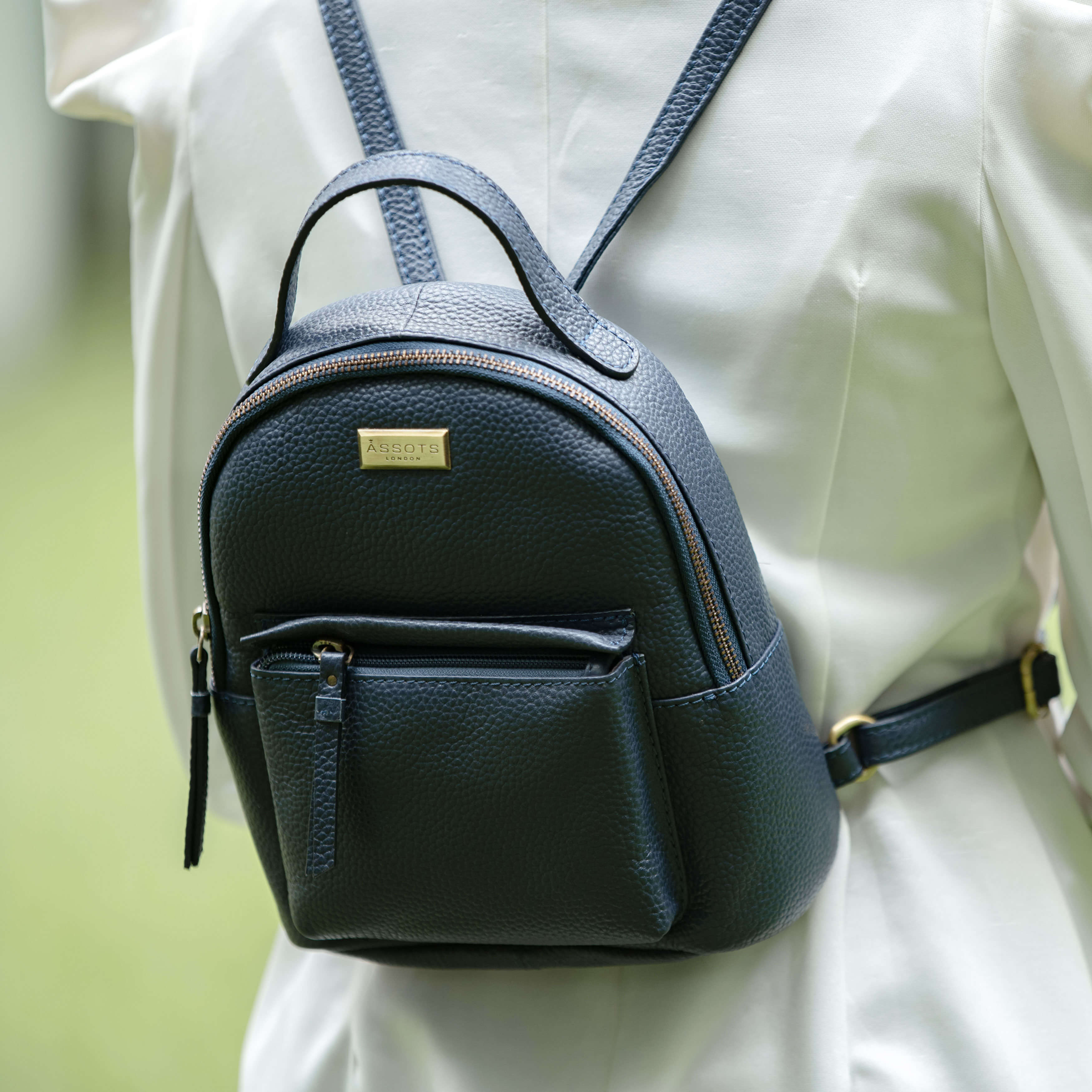 Navy 'BETTY' Zip Top Mini Pebble Grain Leather Backpack, Image 2 of 6