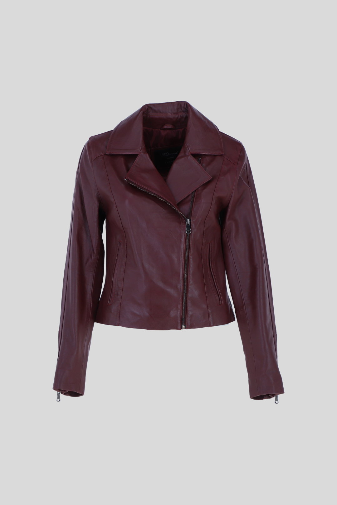 Burgundy Real Veg Tanned Leather Plain Biker Jacket, Image 2 of 5