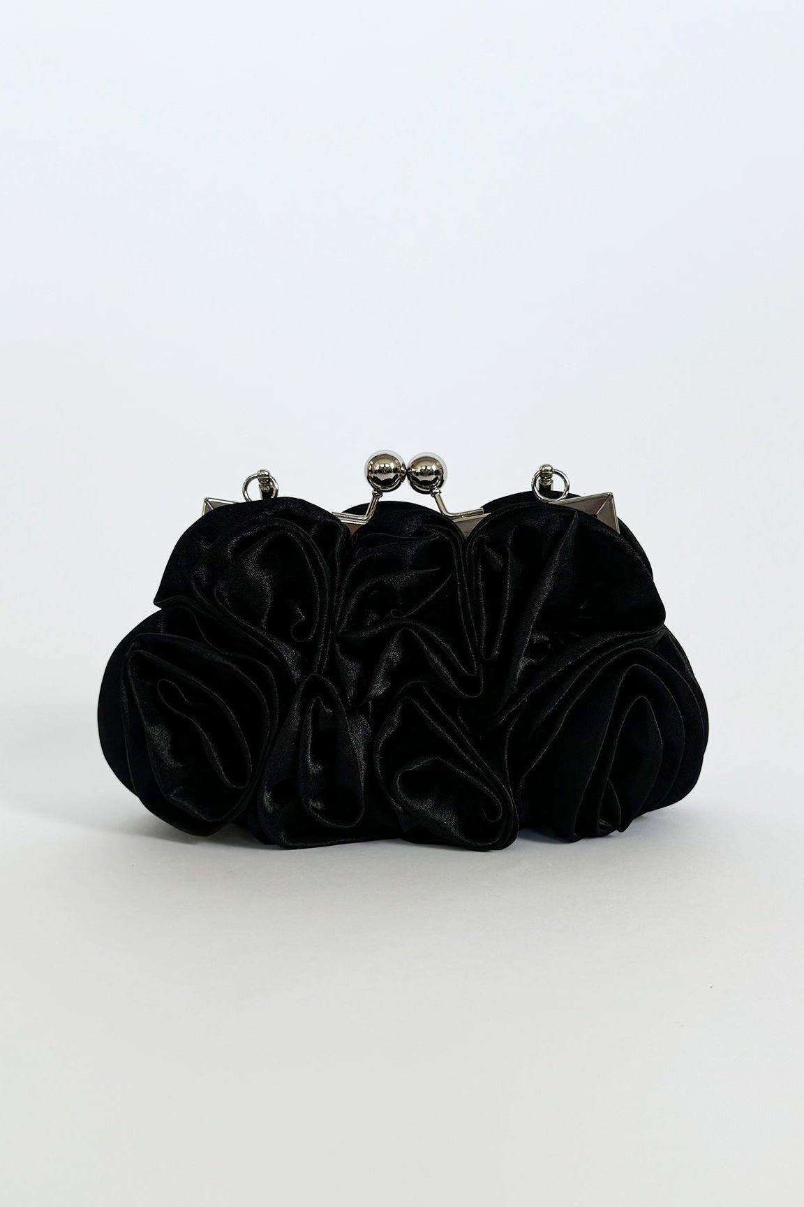 Black 3D Rose Clutch Bag in Black, Image 3 of 3