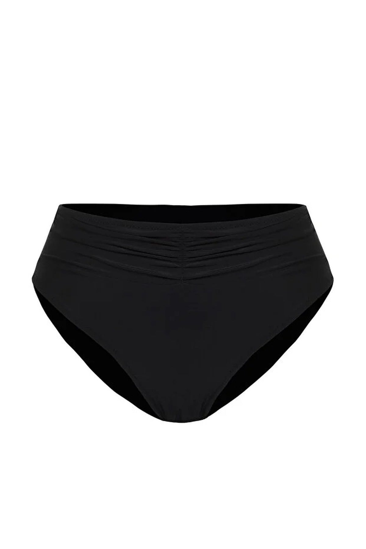 Black Ruched Draped High Waist Bikini Bottom with Shaping Fit, Image 2 of 5