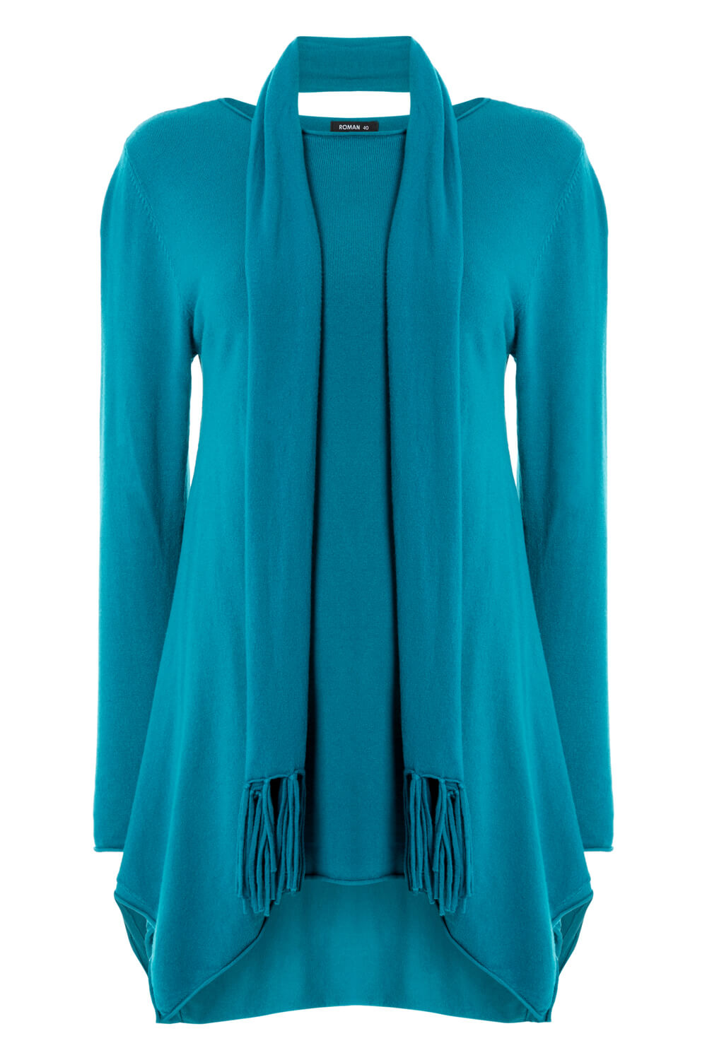 Teal Knitted Tunic with Tassel Scarf, Image 3 of 4