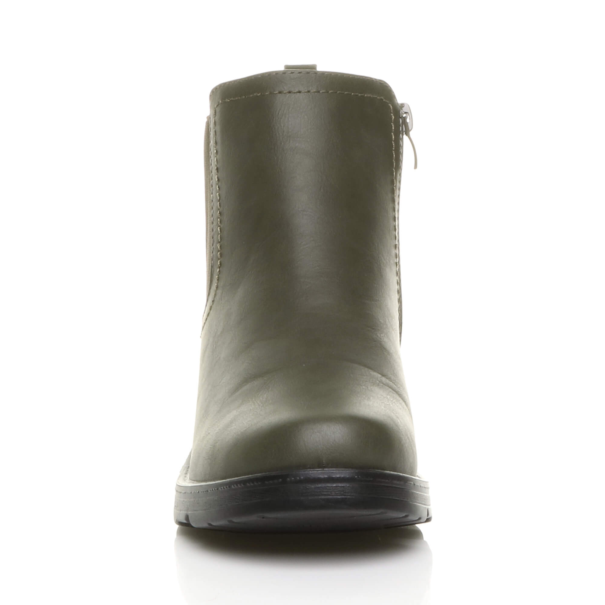 Khaki Low Wedge Comfort Ankle Chelsea Boots, Image 6 of 6