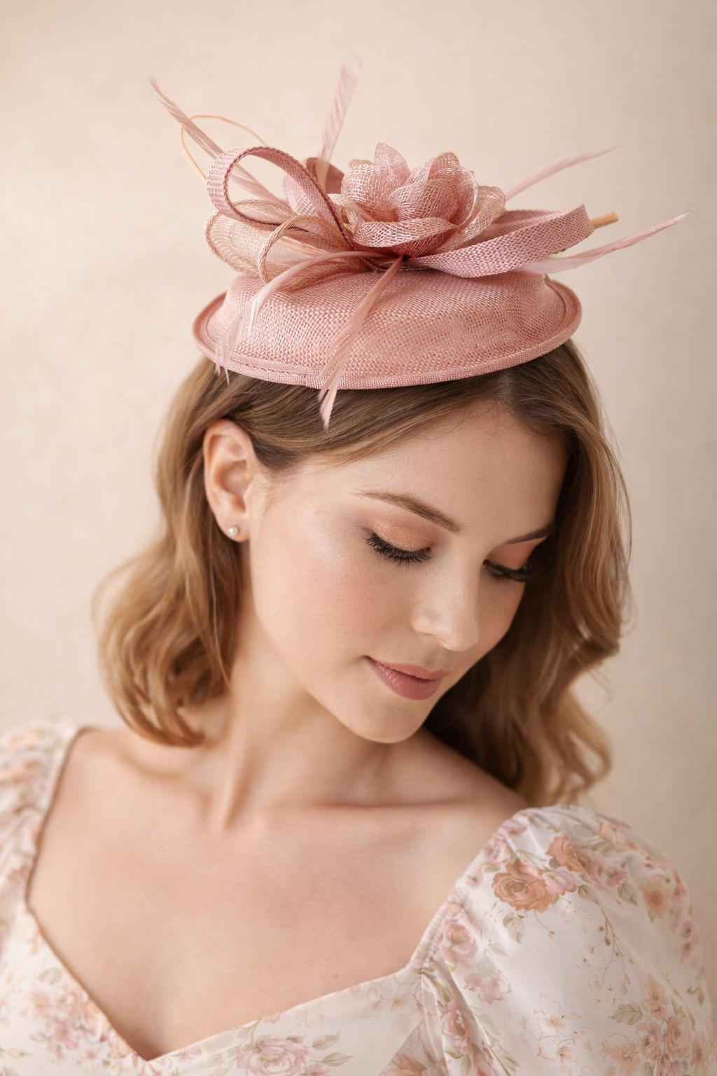 Pink Gauze Swirl Flower Feather Fascinator