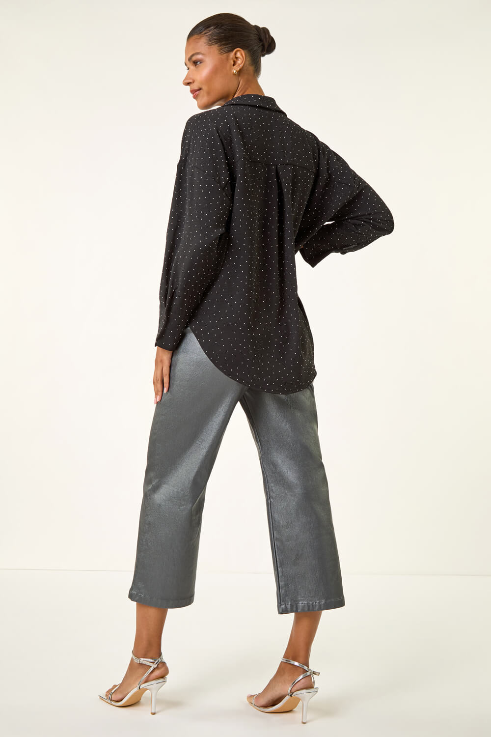 Black Hotfix Collared Longline Shirt, Image 4 of 5