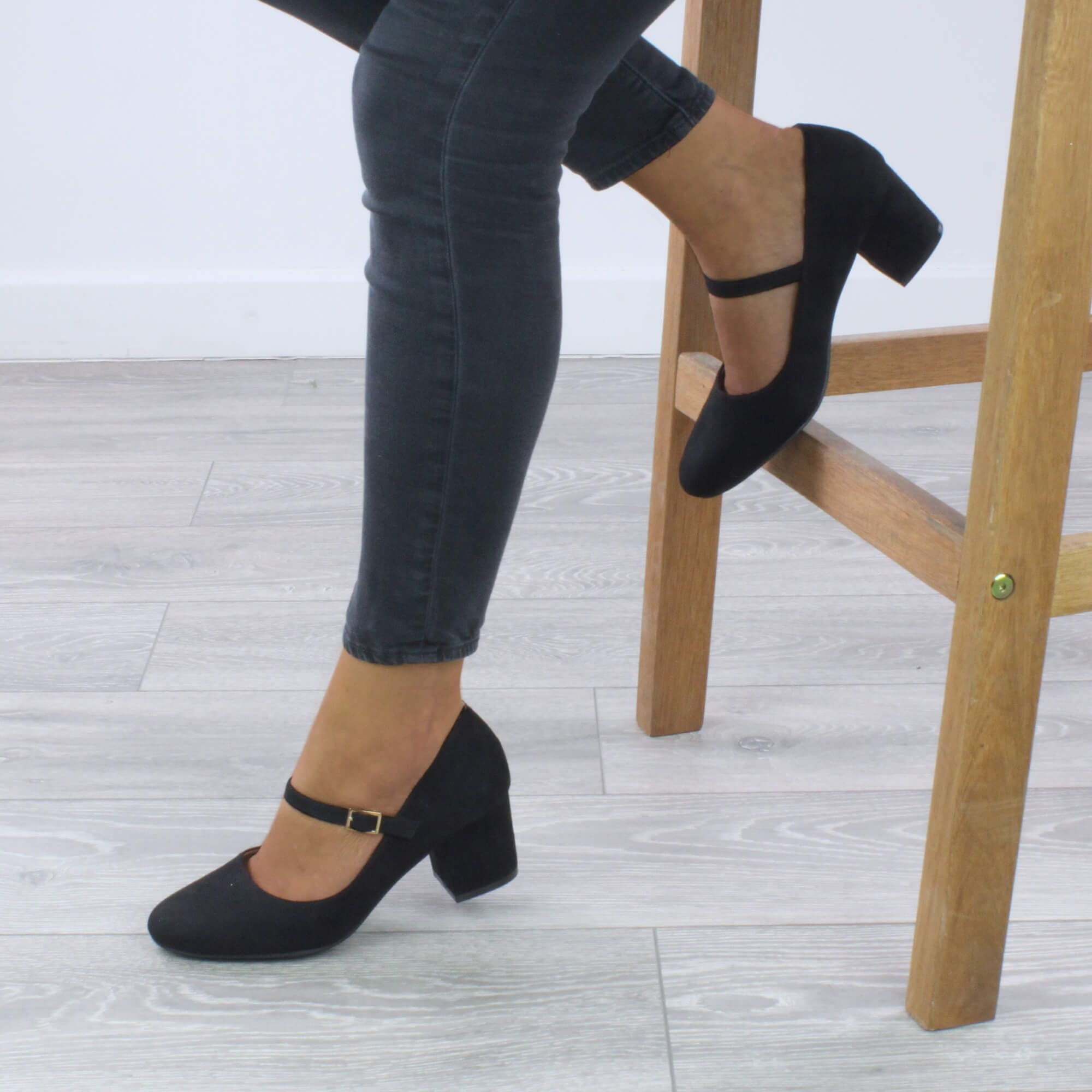 Black AJVANI Black Mid Block Heel Mary Jane Court Shoes, Image 5 of 6