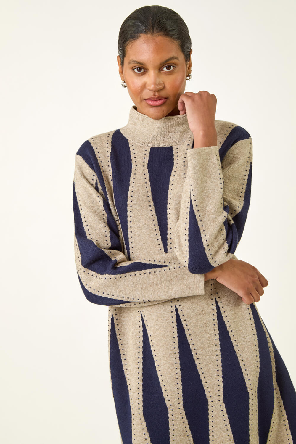 Navy  Abstract Knit Jumper Dress, Image 5 of 5