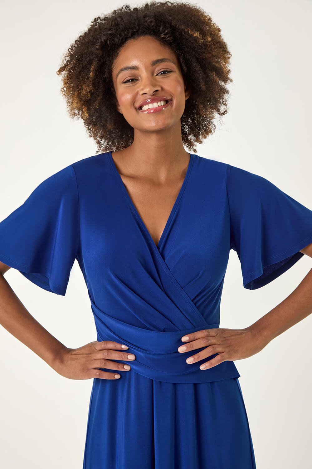 Blue Wrap Over Stretch Dress, Image 5 of 5