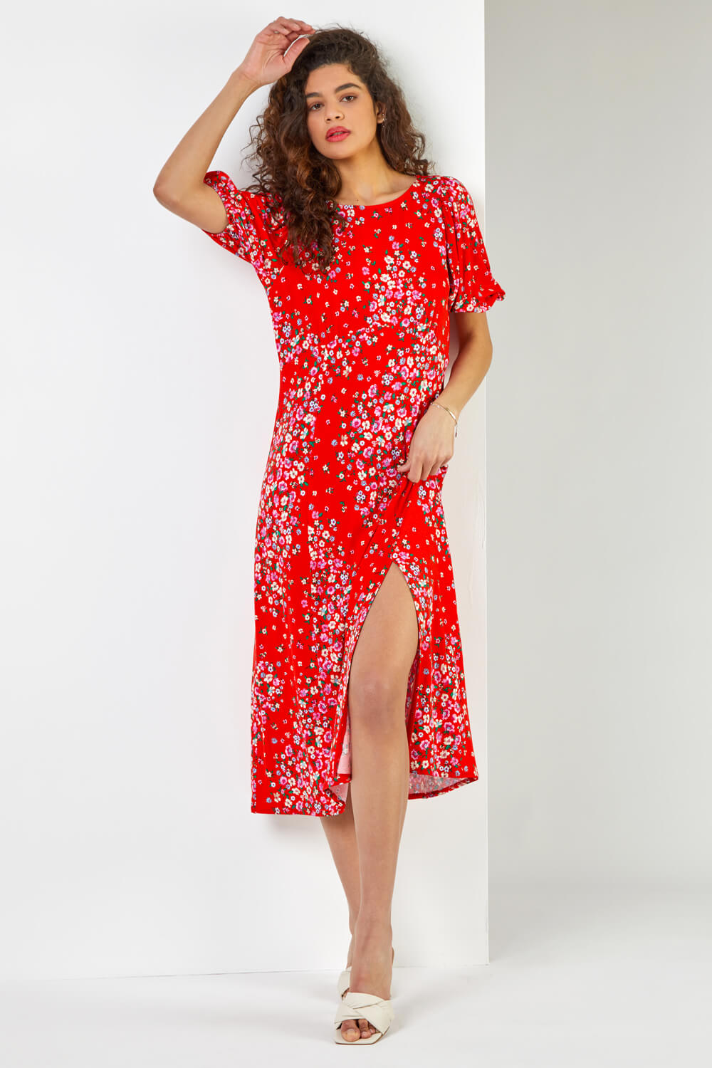 Red Boho Self Design Empire Midi Dress