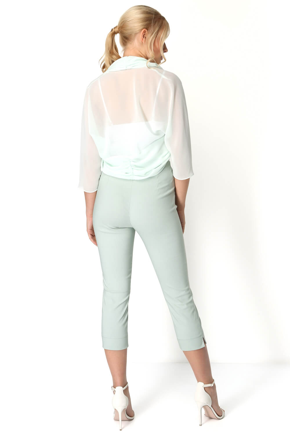 Mint Ruched Hem Chiffon Bolero, Image 4 of 5