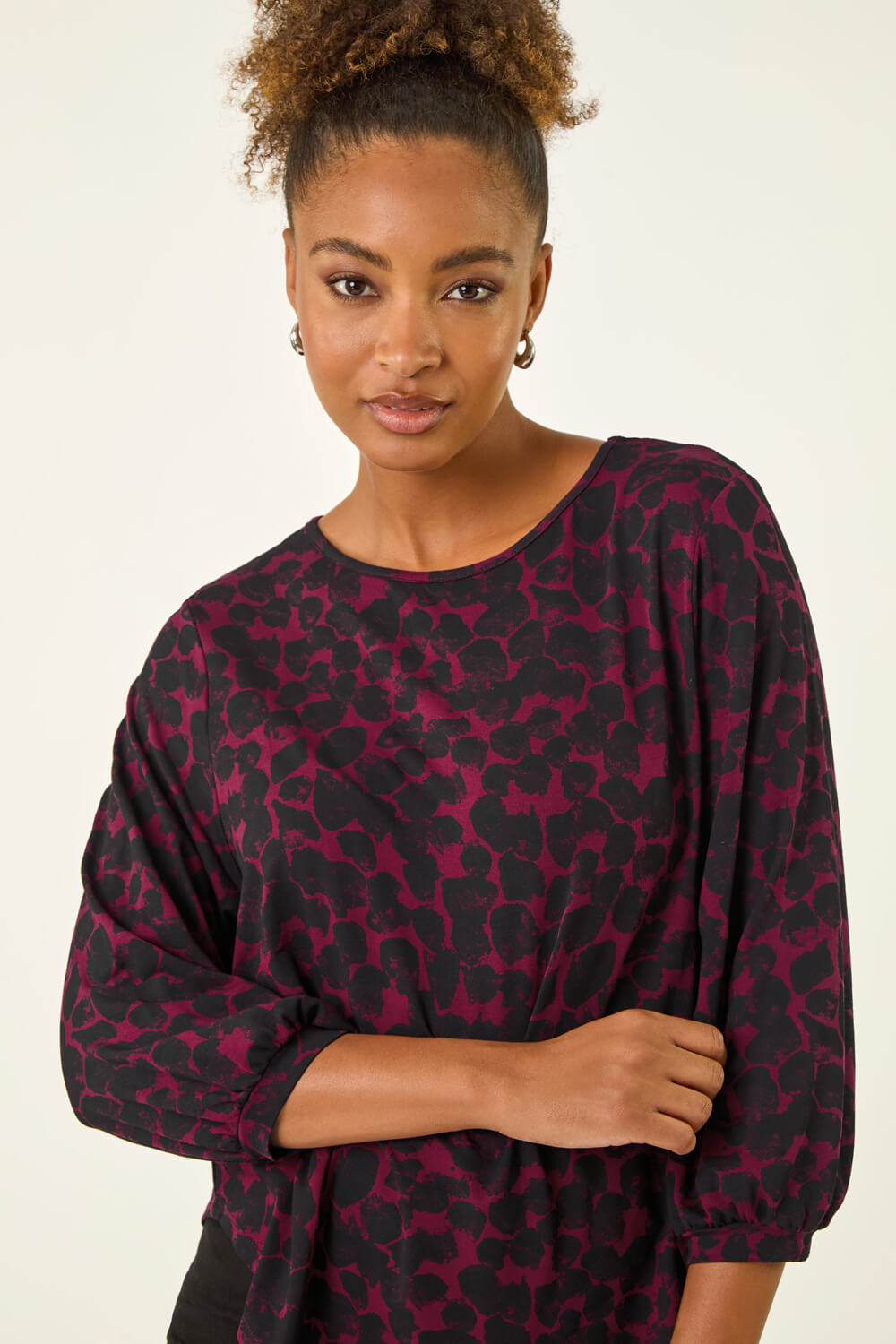 Wine Abstract Spot Print Top, Image 5 of 5