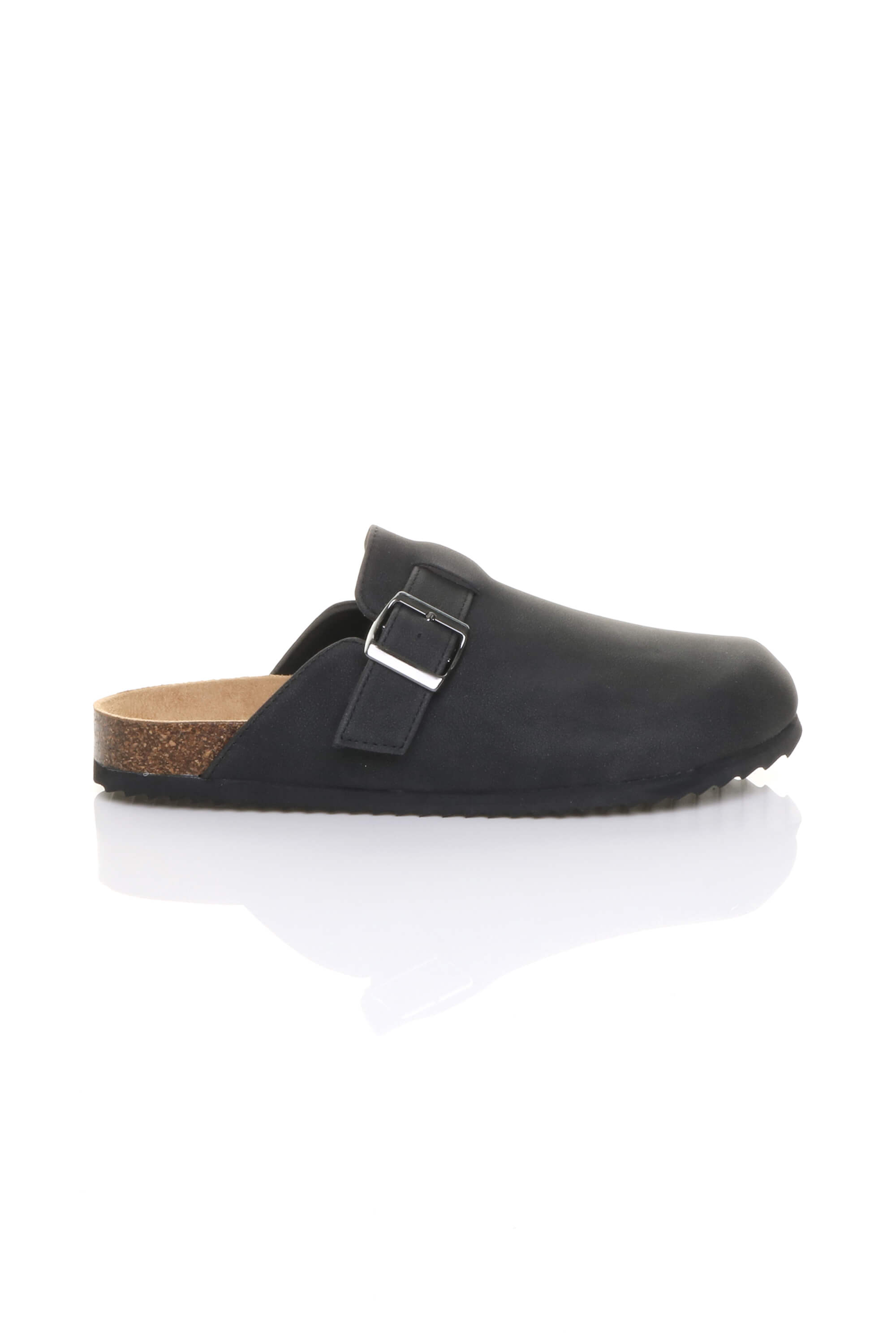 Black AJVANI Black Flat Footbed Sandals Mules, Image 2 of 4