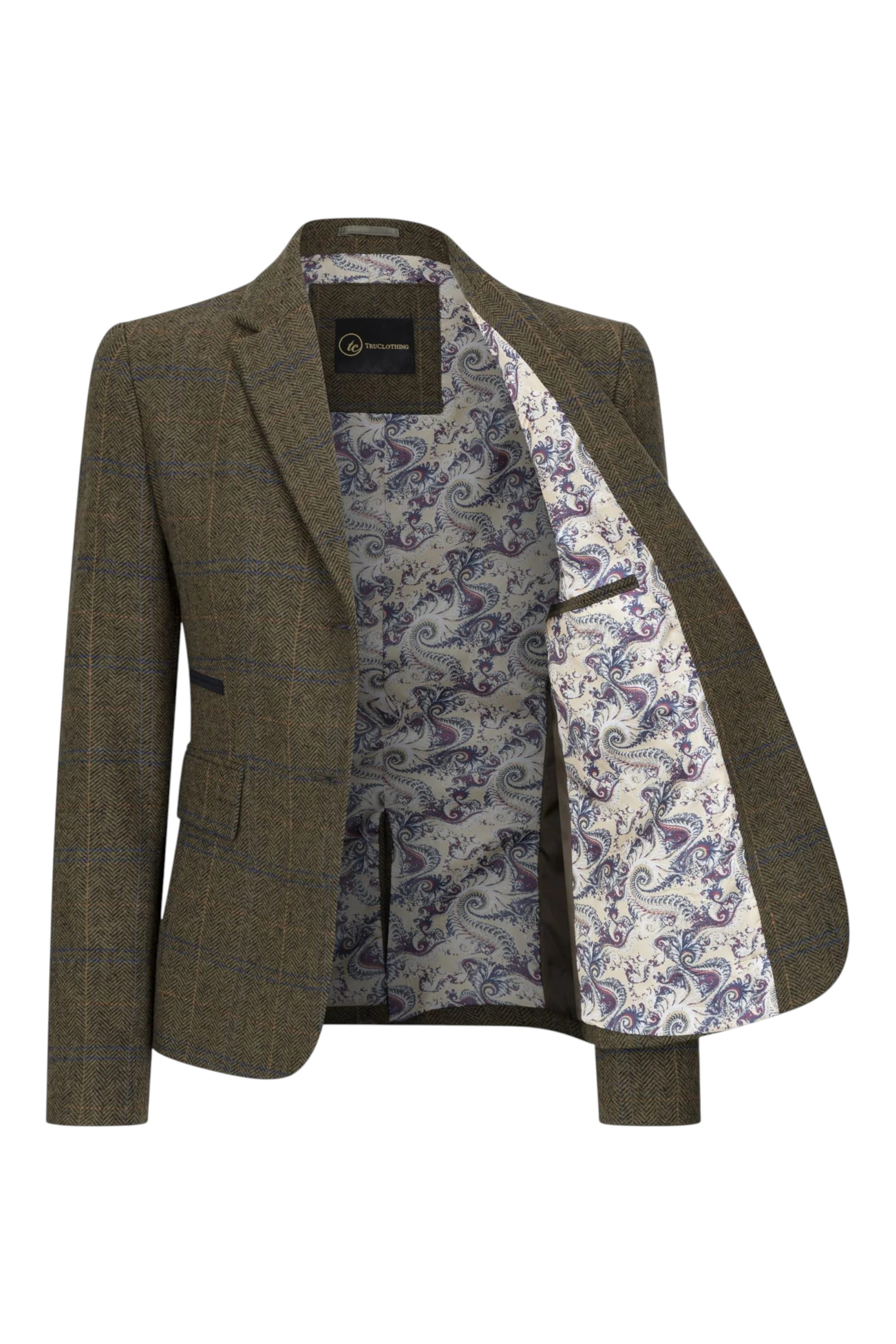 Olive Infinity Leather Olive Women's Olive Tweed Herringbone Check Blazer, Image 4 of 7