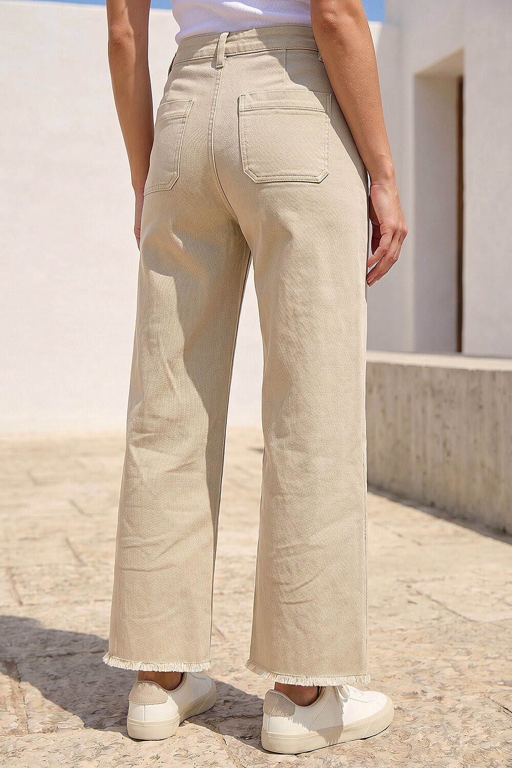 Stone Petite Cotton Frayed Hem Trouser , Image 4 of 4